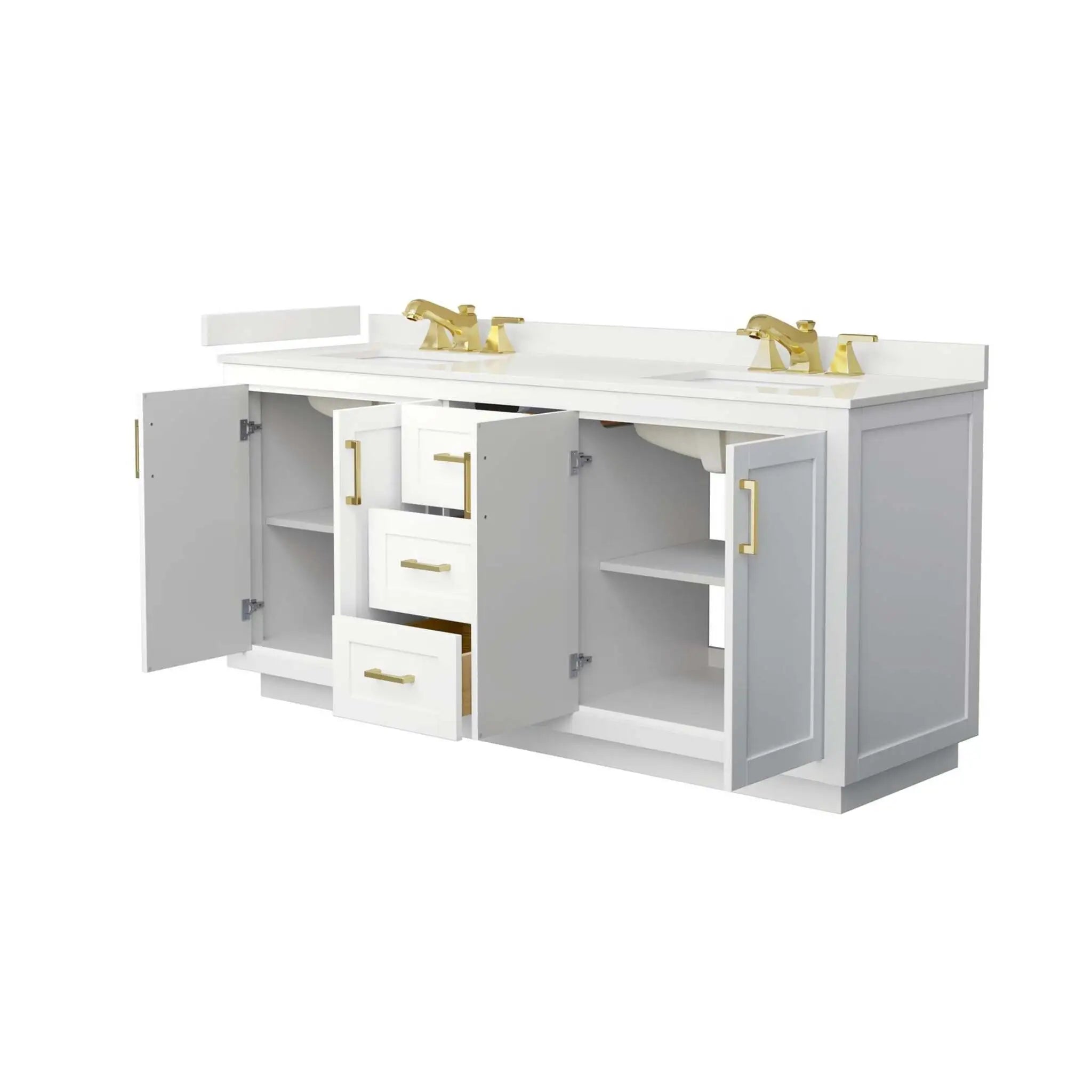 72" Miranda Double Bathroom Vanity in White with Brushed Gold Trim by Wyndham