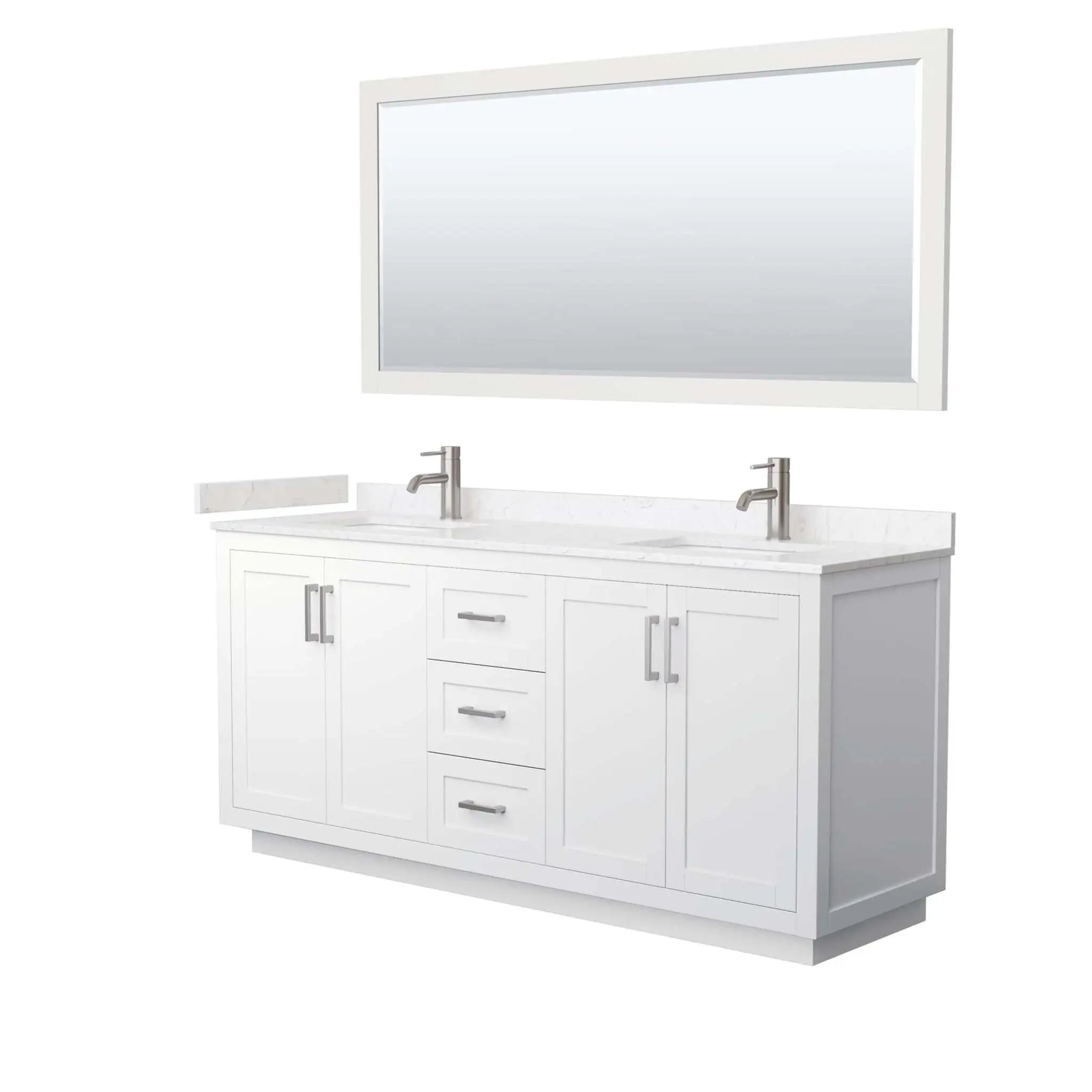72" Miranda Double Bathroom Vanity in White with Brushed Nickel Trim & 70" Mirror by Wyndham