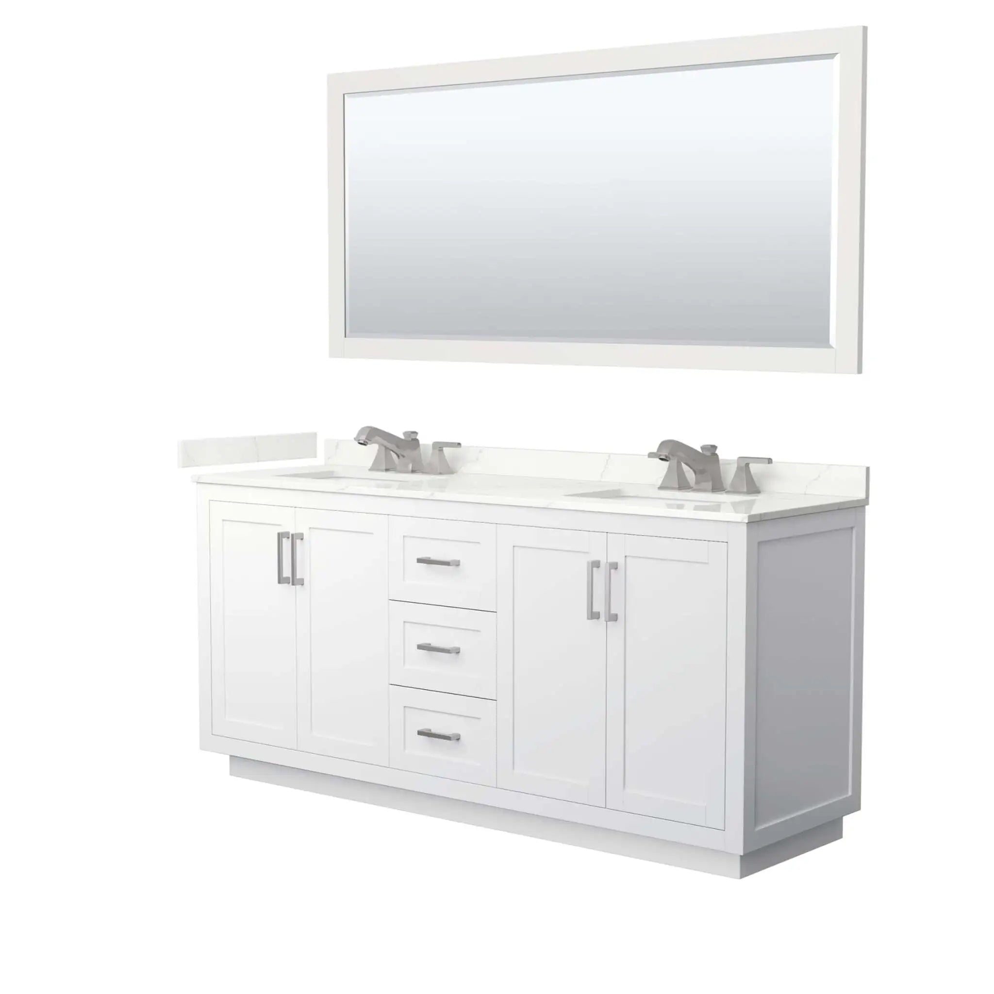72" Miranda Double Bathroom Vanity in White with Brushed Nickel Trim & 70" Mirror by Wyndham