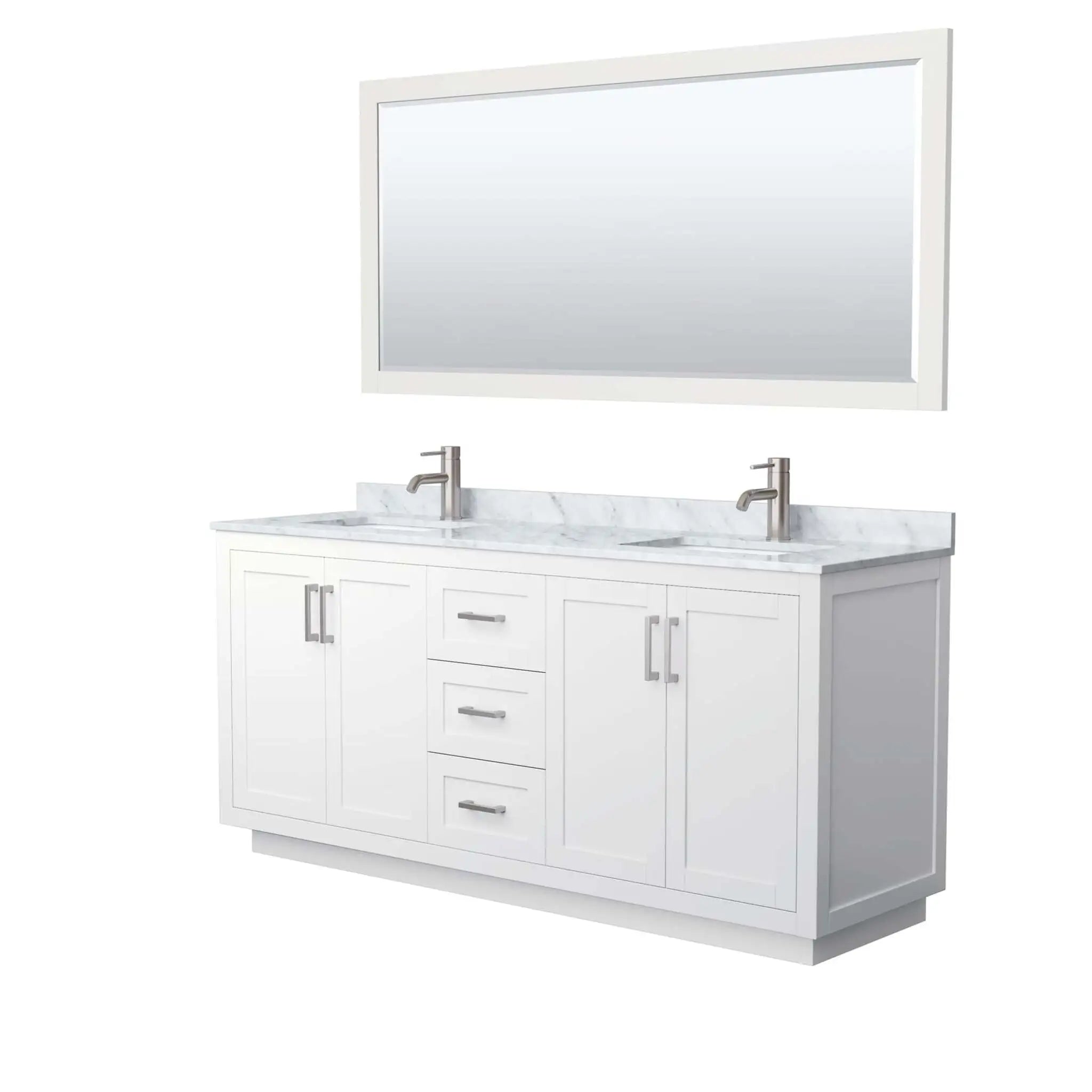 72" Miranda Double Bathroom Vanity in White with Brushed Nickel Trim & 70" Mirror by Wyndham