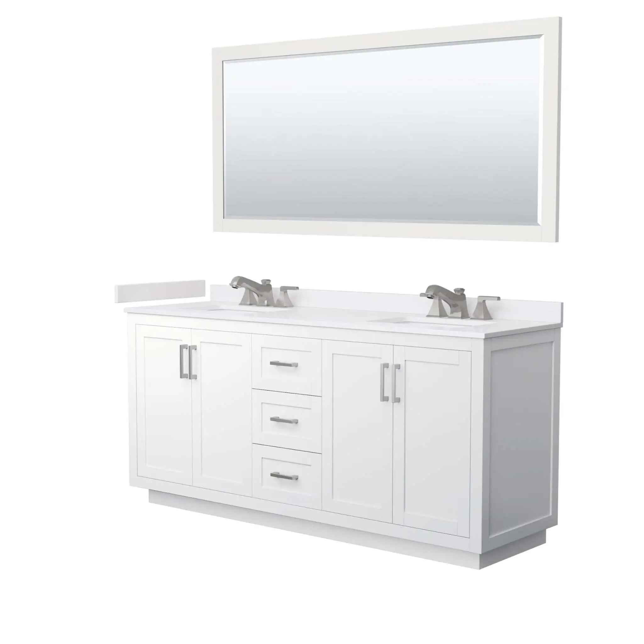 72" Miranda Double Bathroom Vanity in White with Brushed Nickel Trim & 70" Mirror by Wyndham