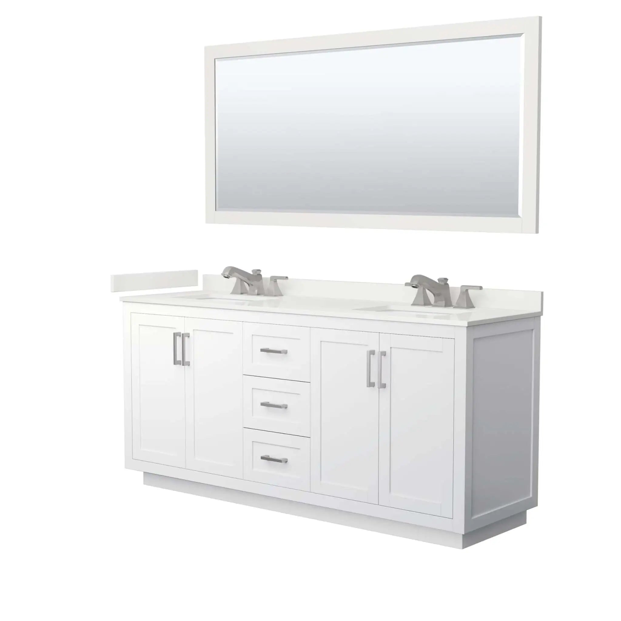 72" Miranda Double Bathroom Vanity in White with Brushed Nickel Trim & 70" Mirror by Wyndham
