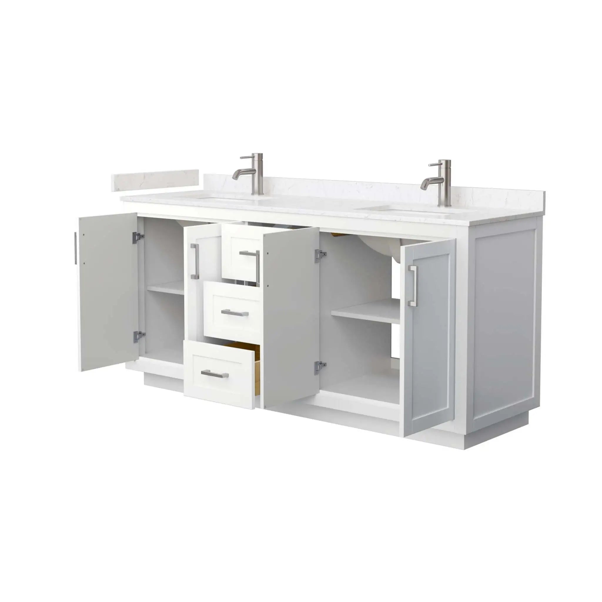72" Miranda Double Bathroom Vanity in White with Brushed Nickel Trim by Wyndham