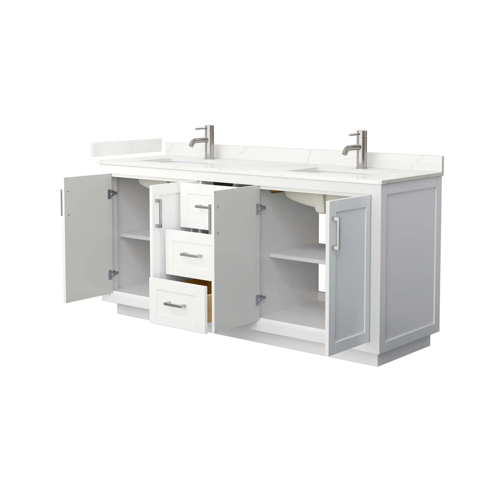 72" Miranda Double Bathroom Vanity in White with Brushed Nickel Trim by Wyndham