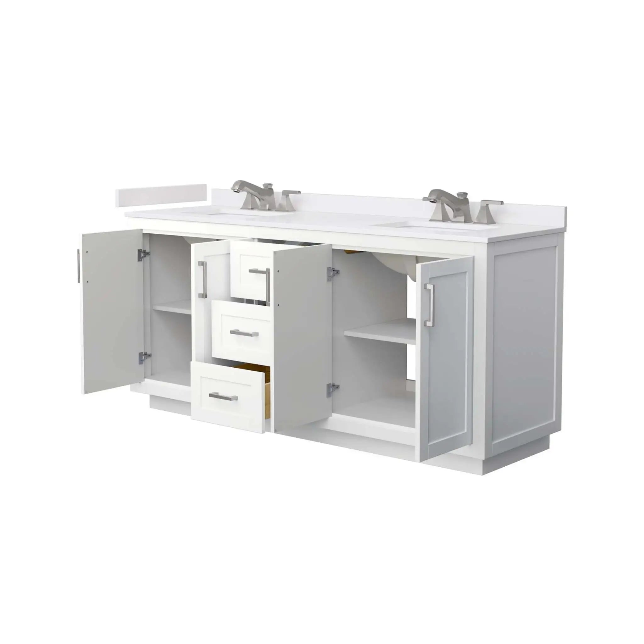 72" Miranda Double Bathroom Vanity in White with Brushed Nickel Trim by Wyndham