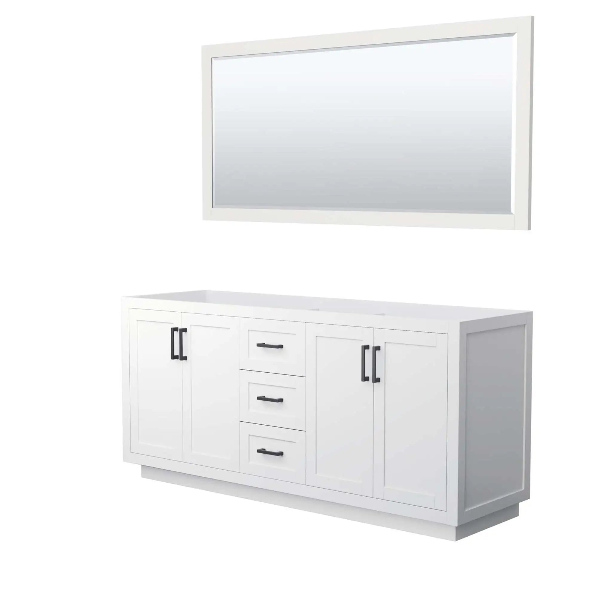 72" Miranda Double Bathroom Vanity in White with Matte Black Trim & 70" Mirror by Wyndham