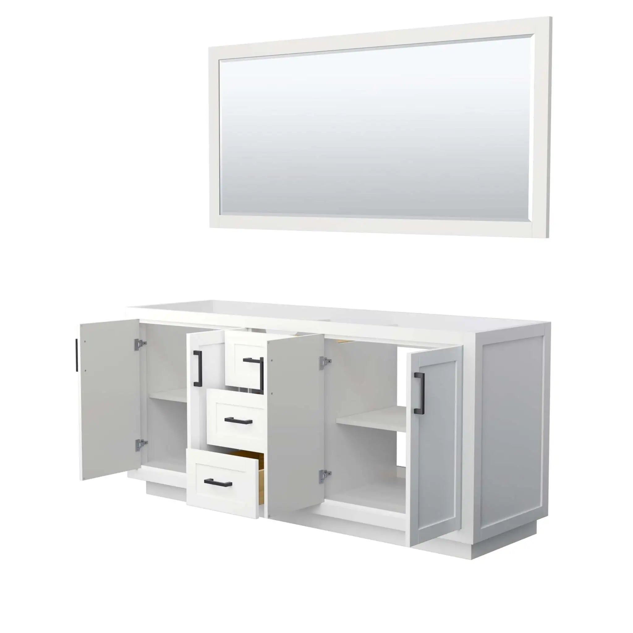 72" Miranda Double Bathroom Vanity in White with Matte Black Trim & 70" Mirror by Wyndham