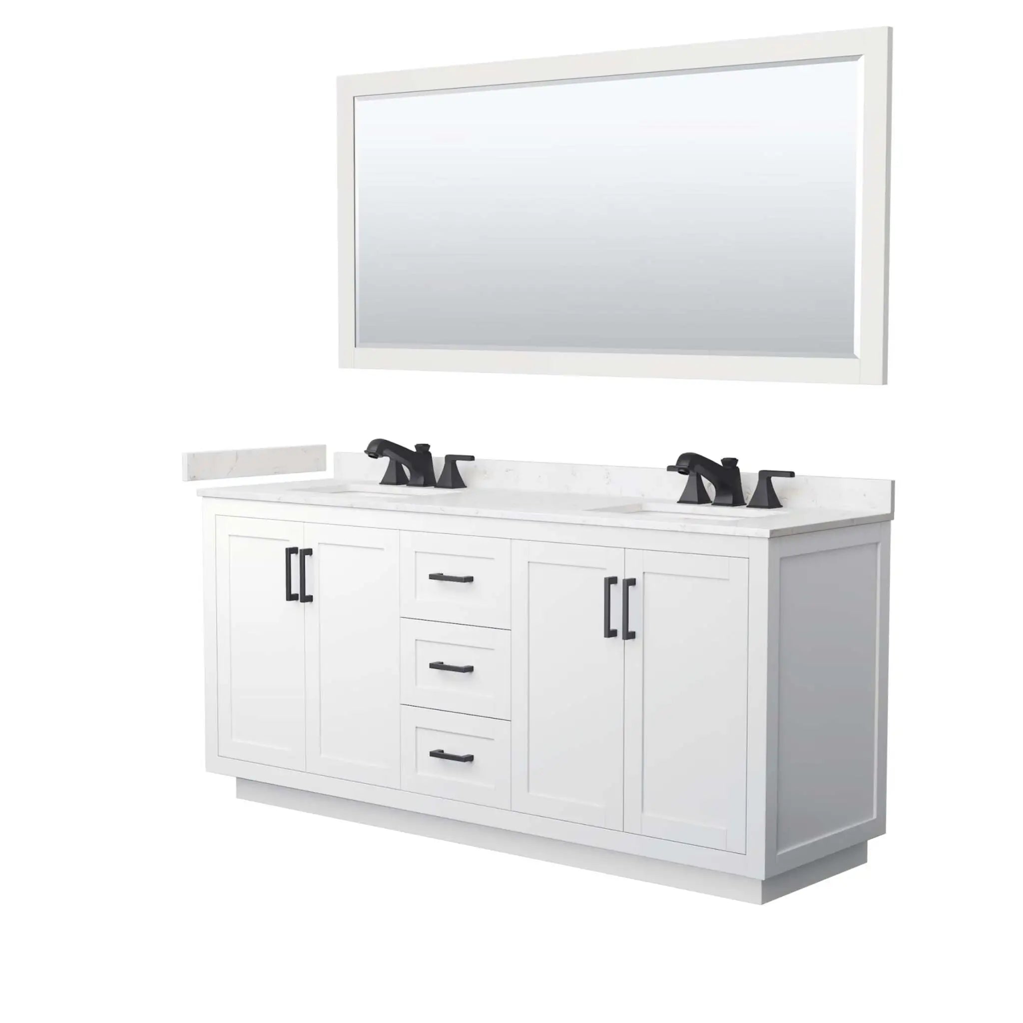 72" Miranda Double Bathroom Vanity in White with Matte Black Trim & 70" Mirror by Wyndham