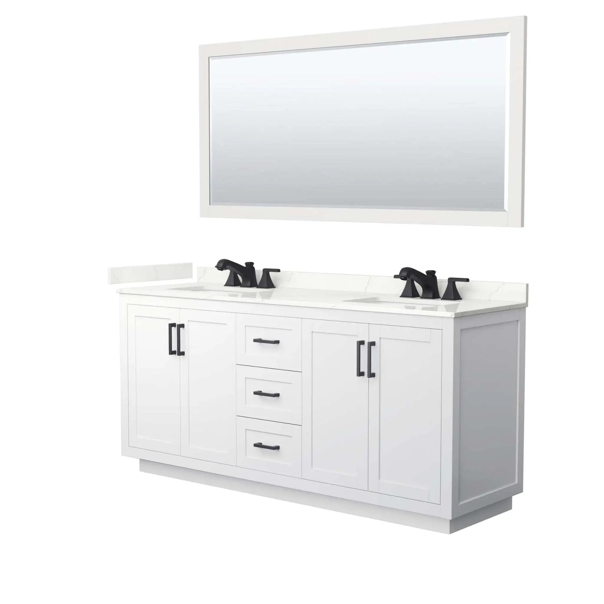72" Miranda Double Bathroom Vanity in White with Matte Black Trim & 70" Mirror by Wyndham
