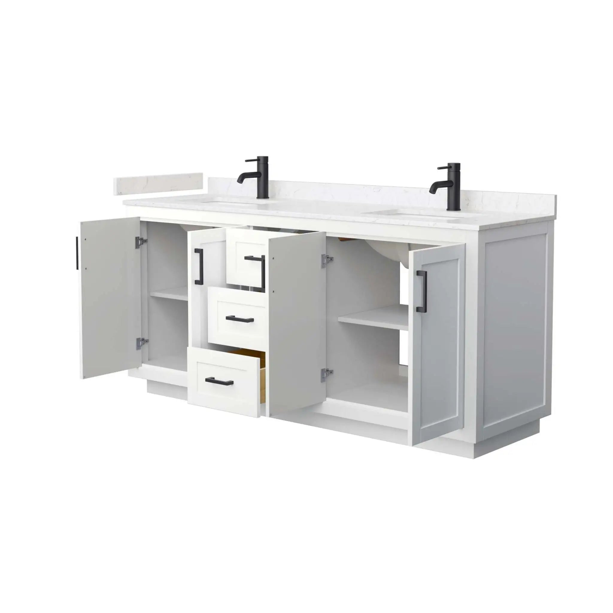 72" Miranda Double Bathroom Vanity in White with Matte Black Trim by Wyndham