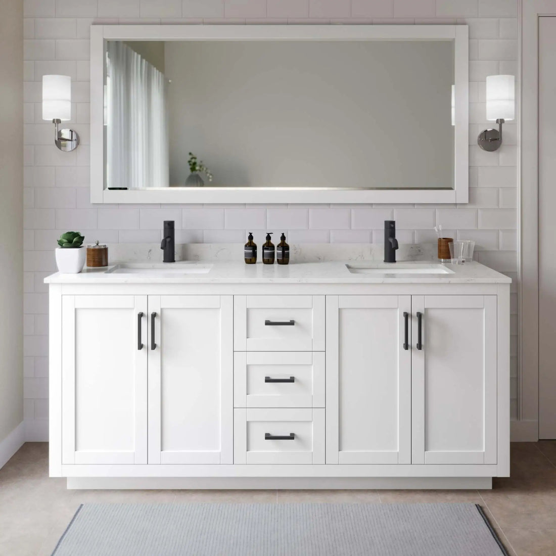 72" Miranda Double Bathroom Vanity in White with Matte Black Trim by Wyndham