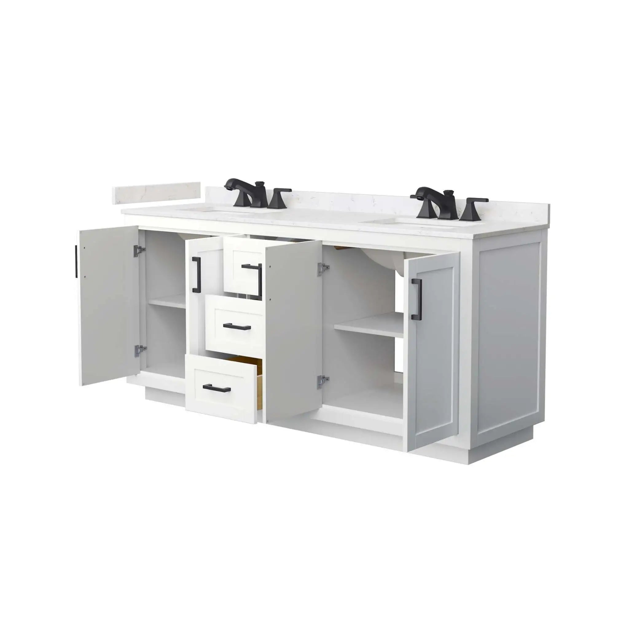 72" Miranda Double Bathroom Vanity in White with Matte Black Trim by Wyndham