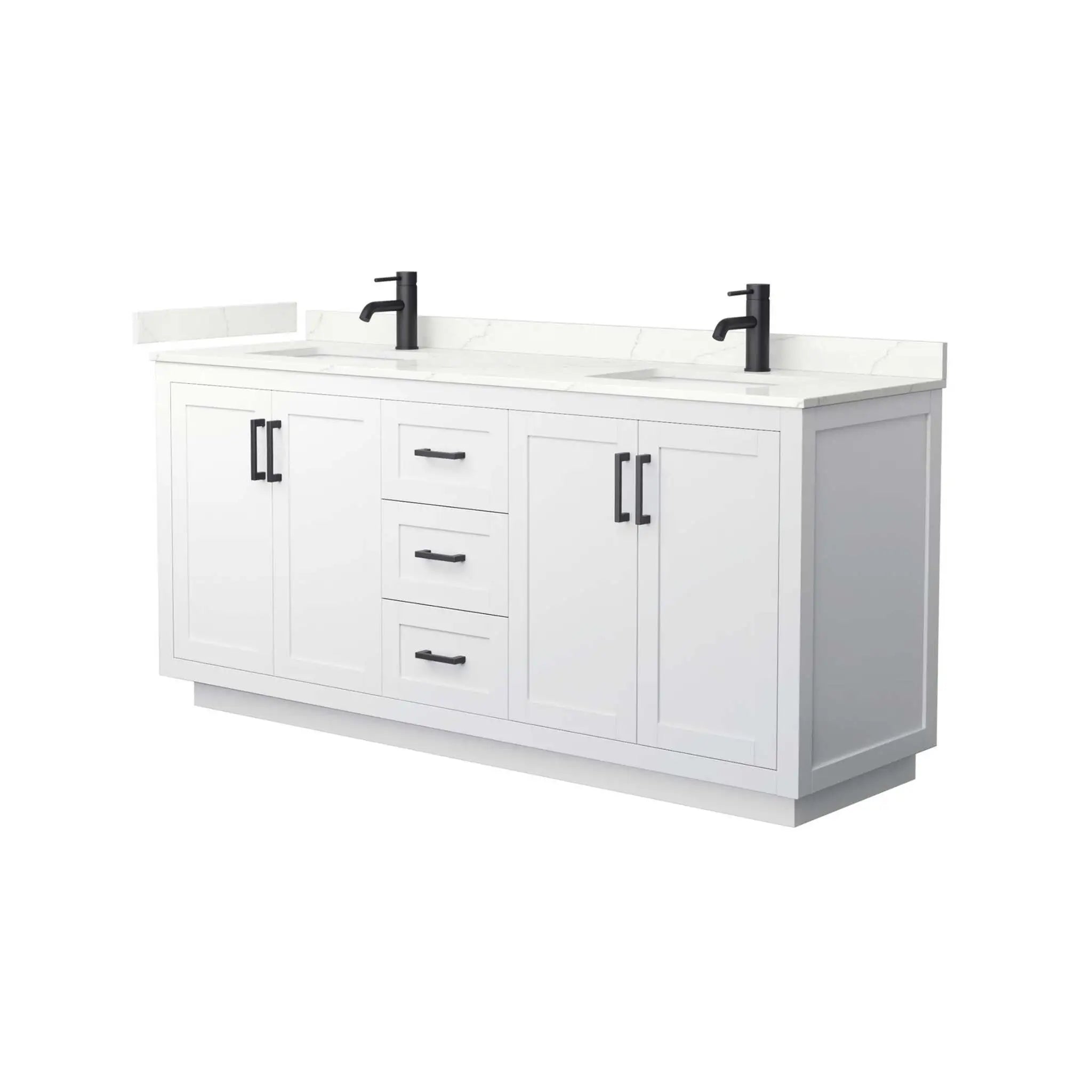 72" Miranda Double Bathroom Vanity in White with Matte Black Trim by Wyndham