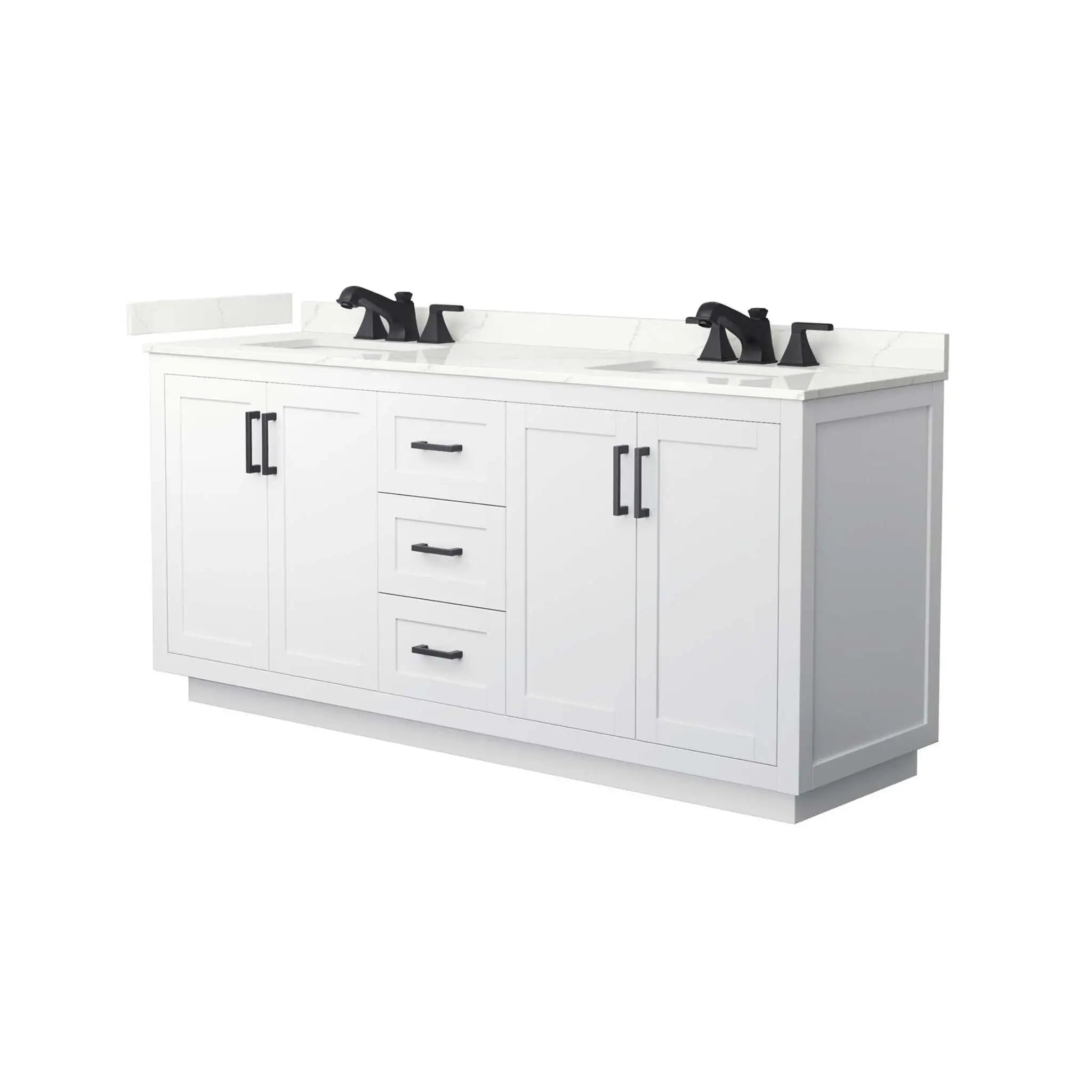 72" Miranda Double Bathroom Vanity in White with Matte Black Trim by Wyndham