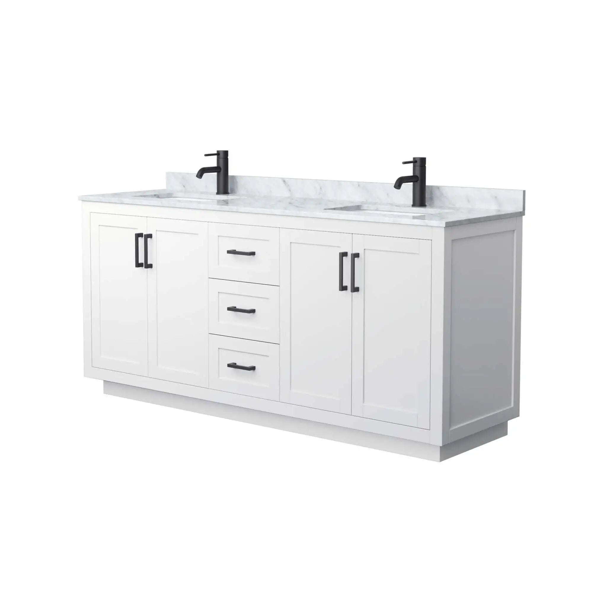 72" Miranda Double Bathroom Vanity in White with Matte Black Trim by Wyndham
