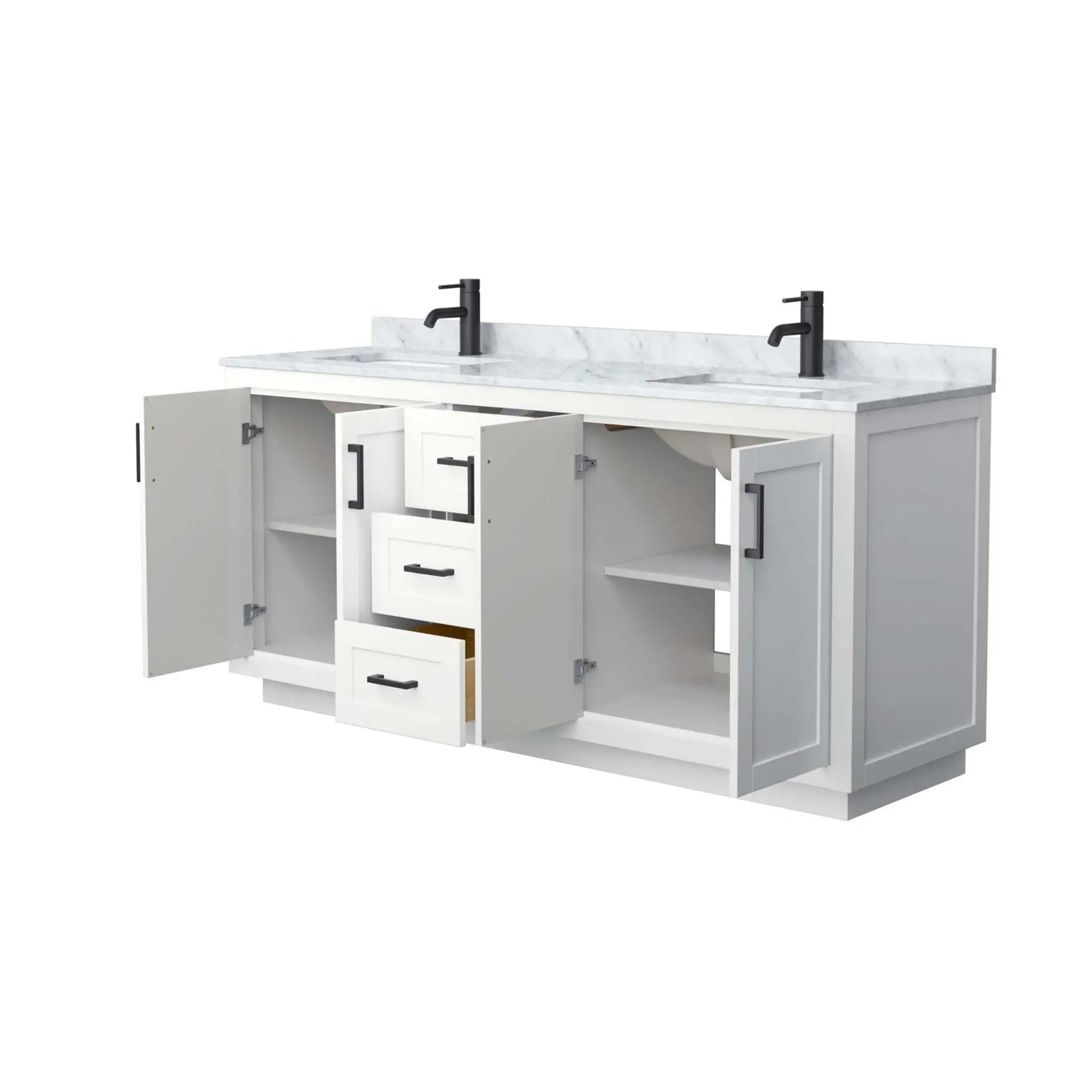 72" Miranda Double Bathroom Vanity in White with Matte Black Trim by Wyndham