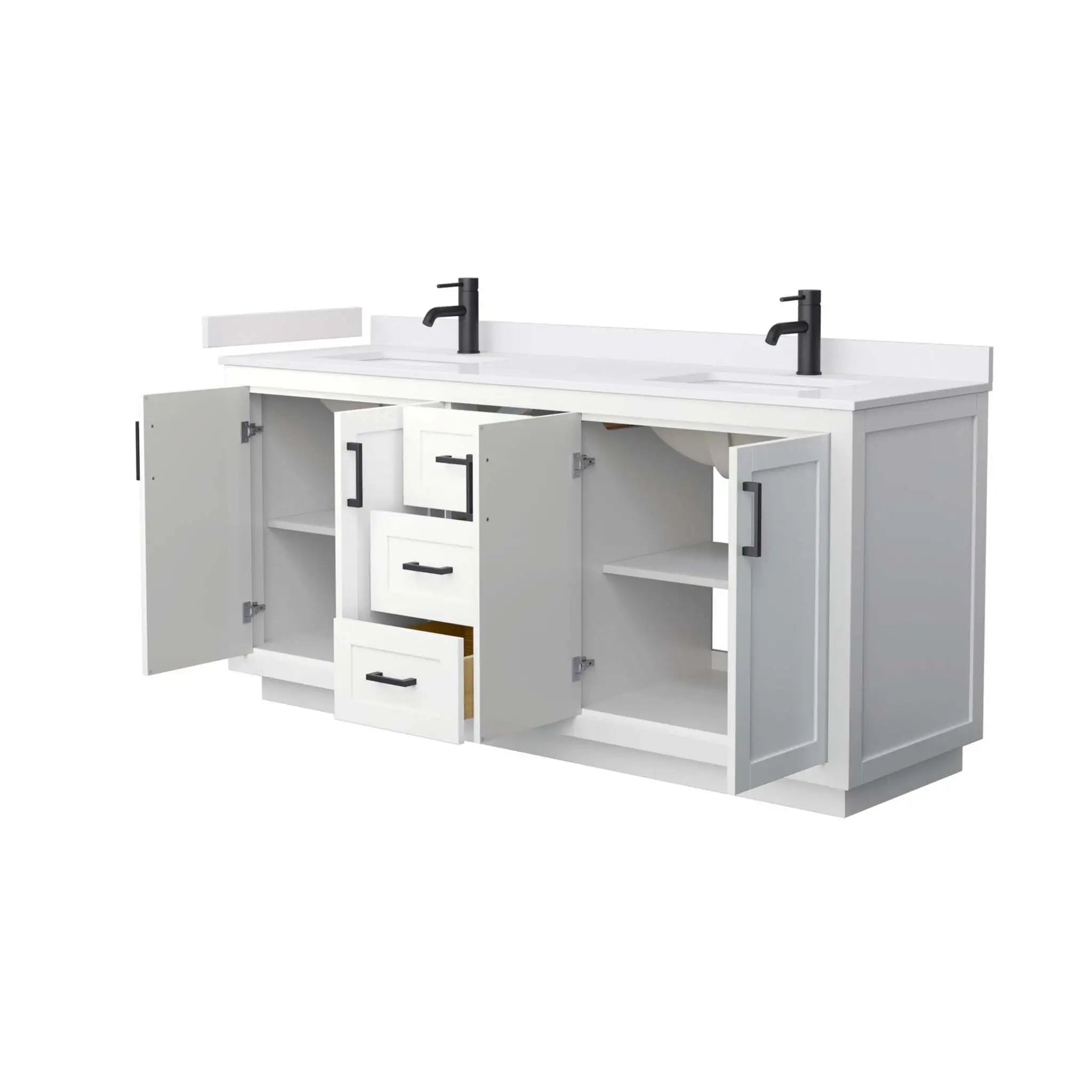 72" Miranda Double Bathroom Vanity in White with Matte Black Trim by Wyndham