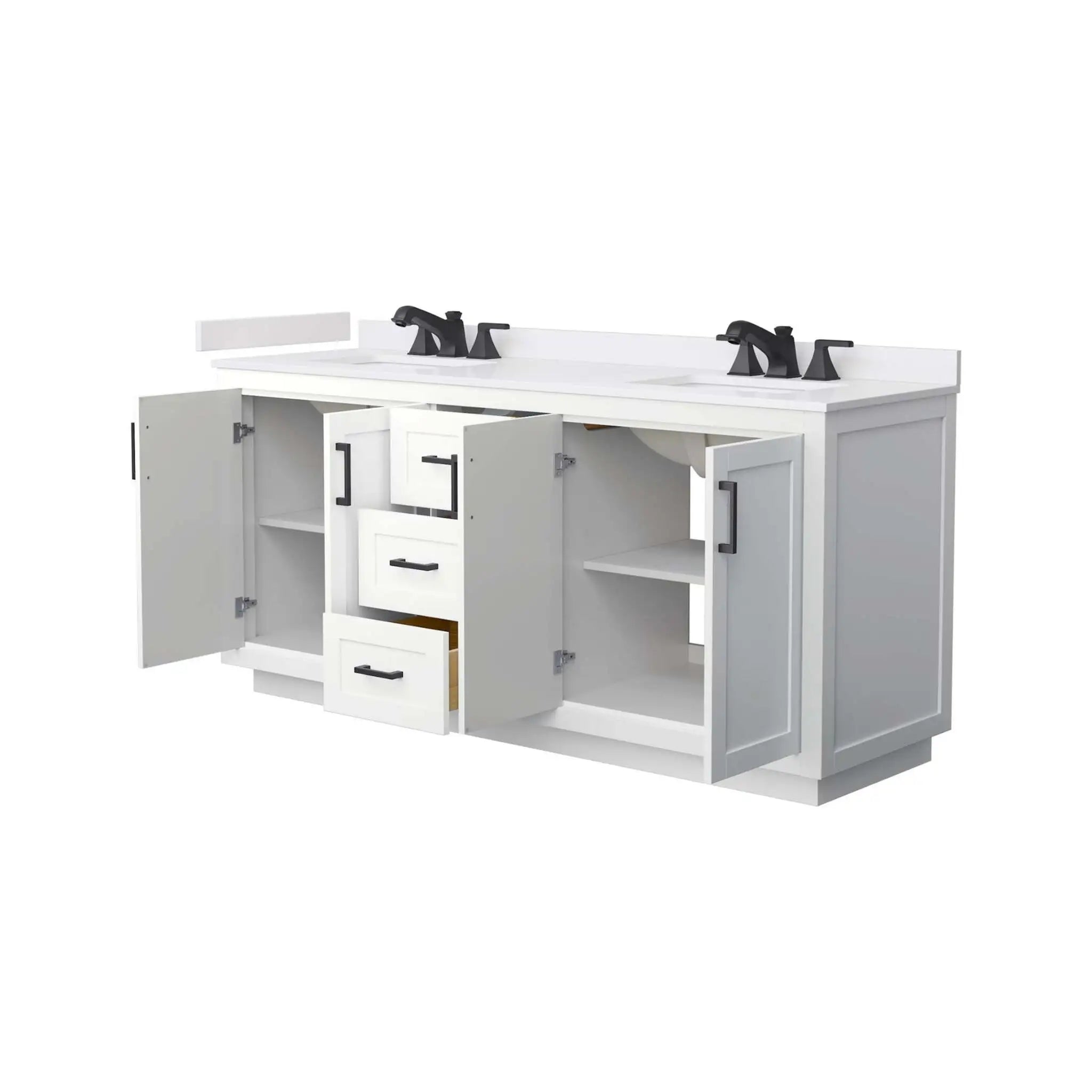 72" Miranda Double Bathroom Vanity in White with Matte Black Trim by Wyndham