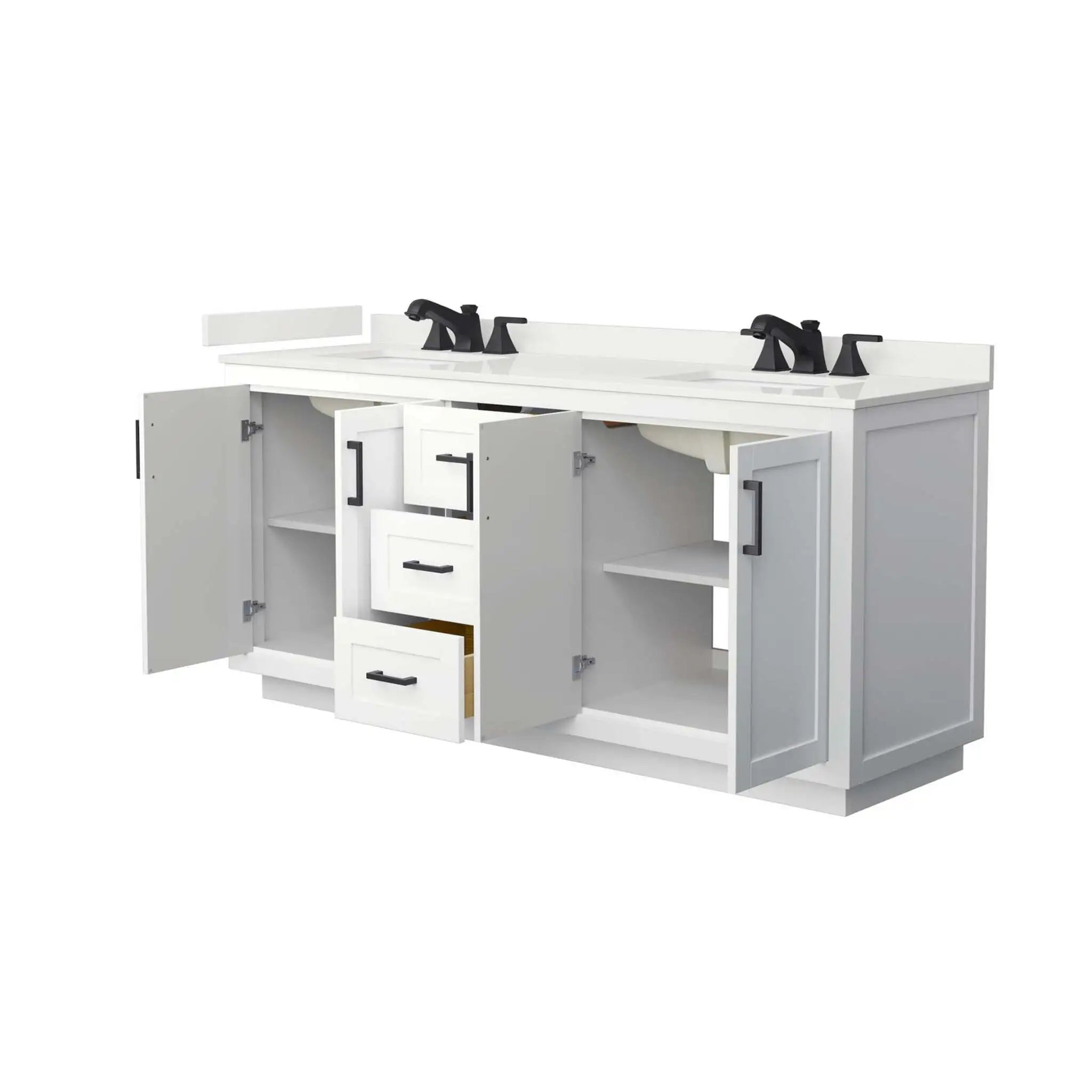 72" Miranda Double Bathroom Vanity in White with Matte Black Trim by Wyndham