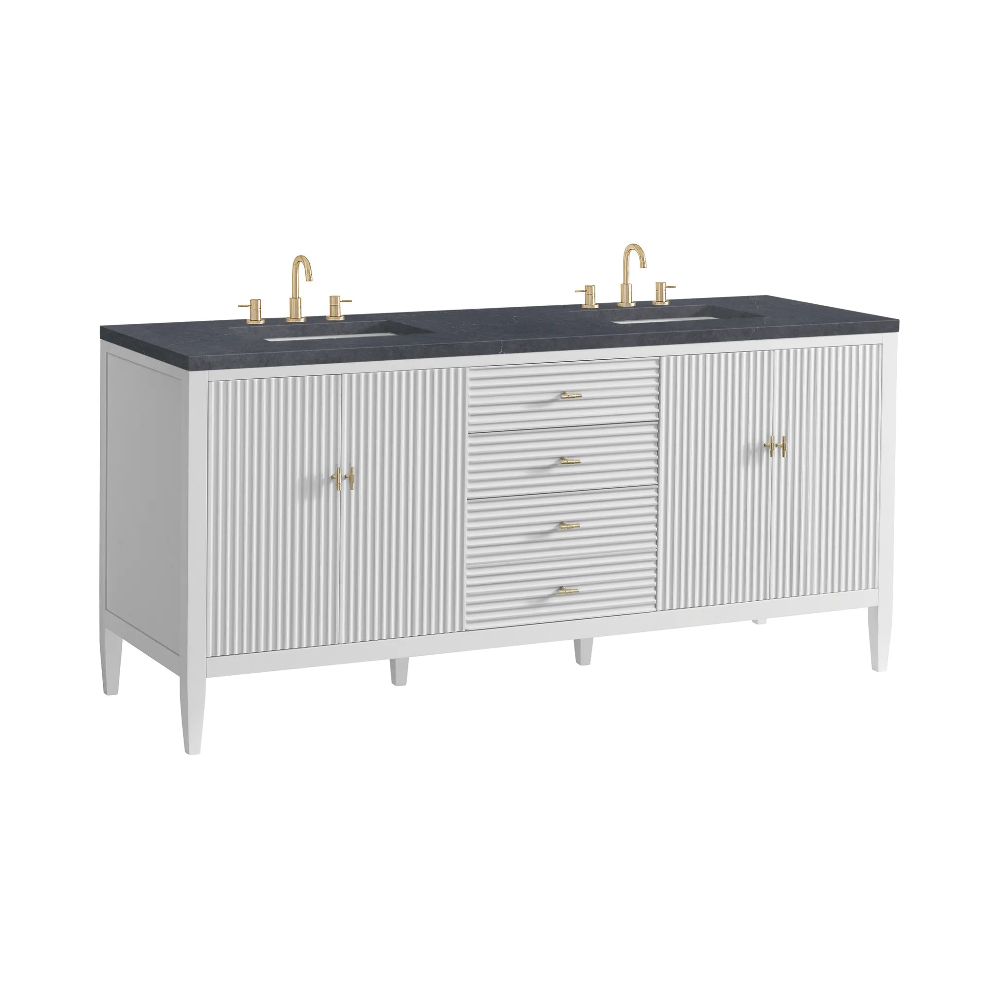 72" Myrrin Vanity in Bright White-Charcoal Soapstone Silestone-8" Widespread image 9