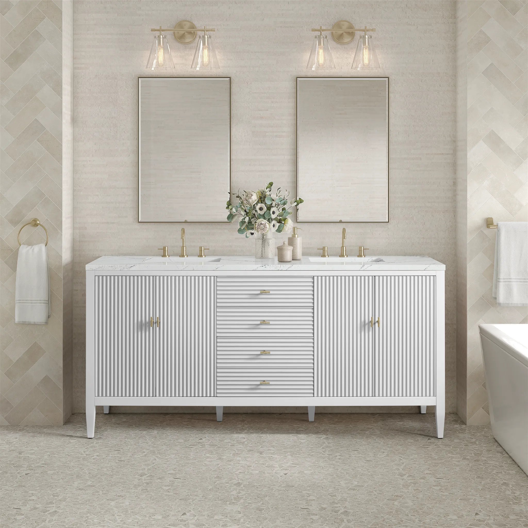 72" Myrrin Vanity in Bright White-Ethereal Noctis Silestone-8" Widespread image 2