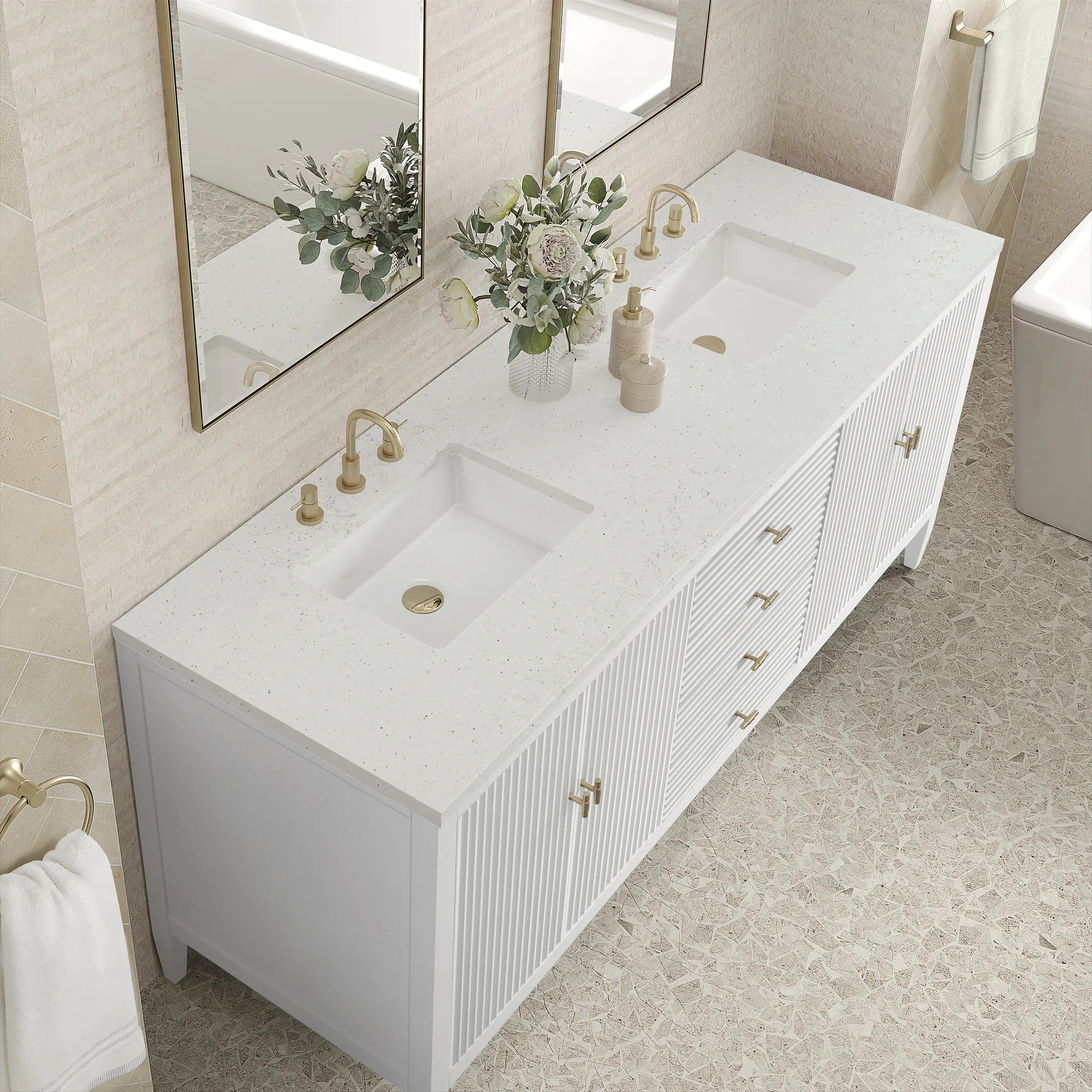 72" Myrrin Vanity in Bright White-Lime Delight Silestone-8" Widespread image 6