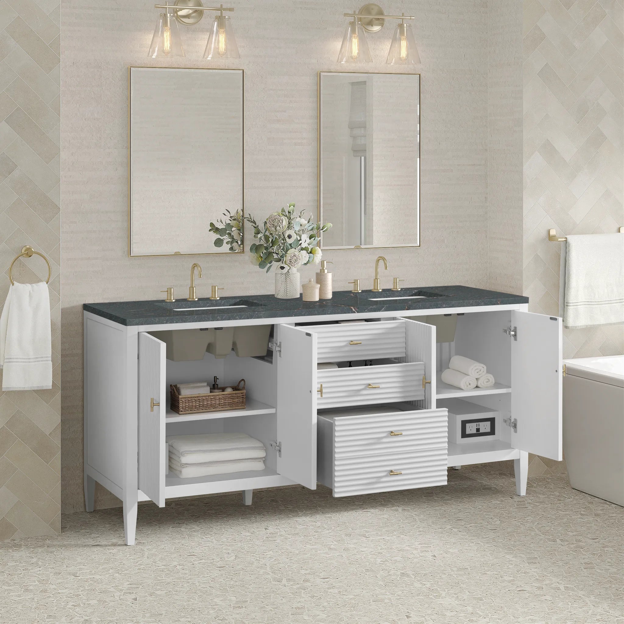 72" Myrrin Vanity in Bright White-Parisien Bleu Silestone-8" Widespread image 4