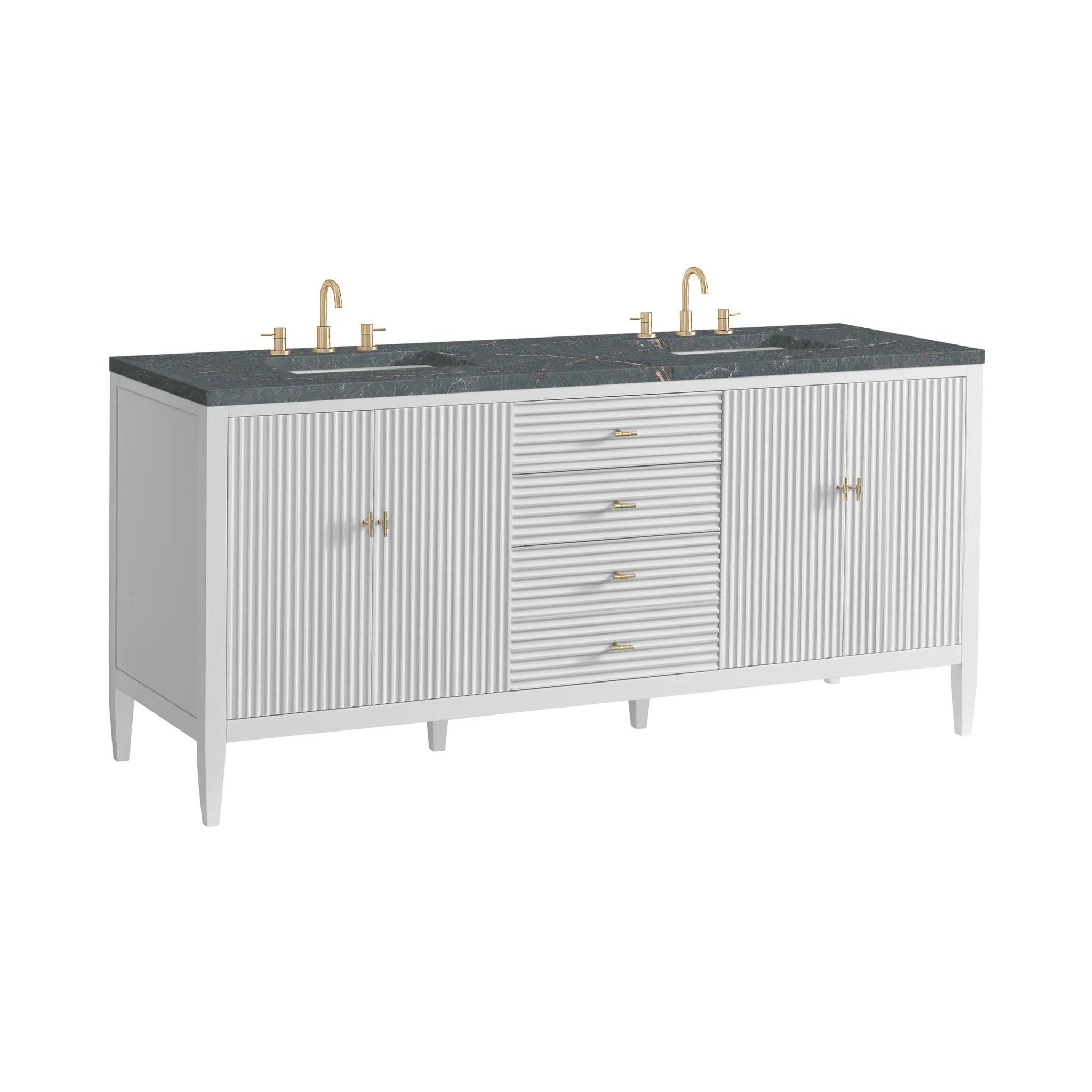 72" Myrrin Vanity in Bright White-Parisien Bleu Silestone-8" Widespread image 9