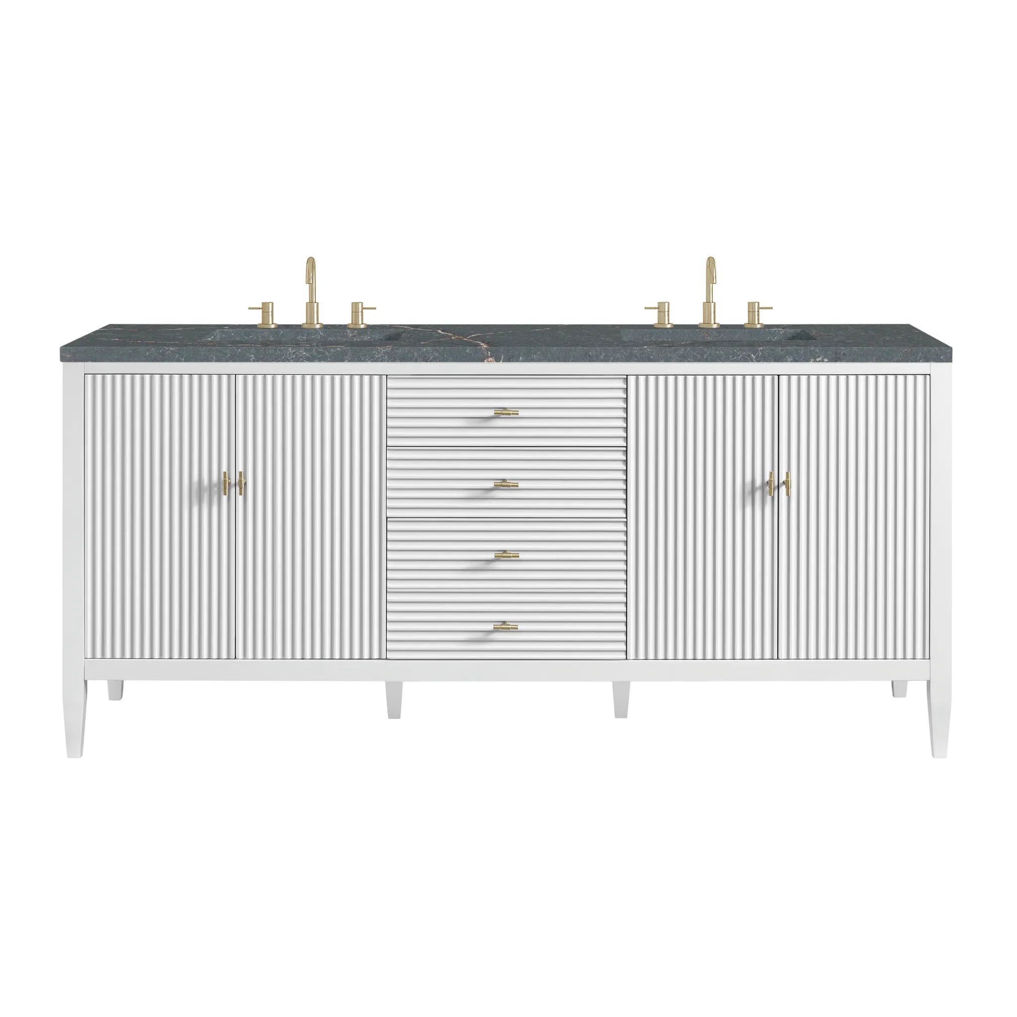 72" Myrrin Vanity in Bright White-Parisien Bleu Silestone-8" Widespread image