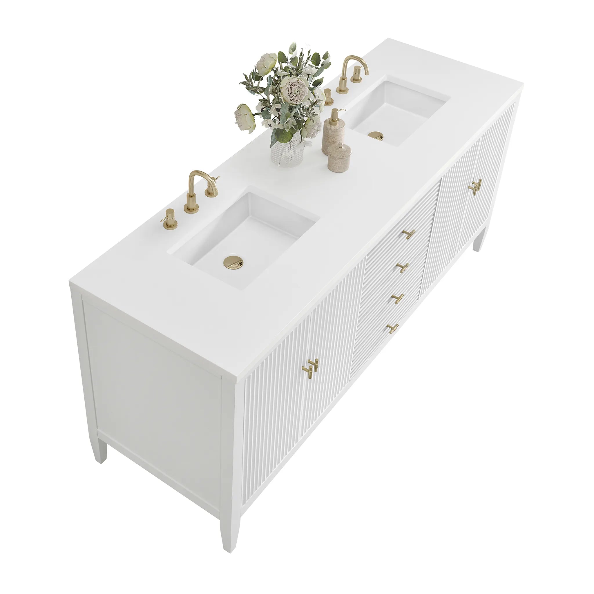 72" Myrrin Vanity in Bright White-White Zeus Silestone-8" Widespread image 7