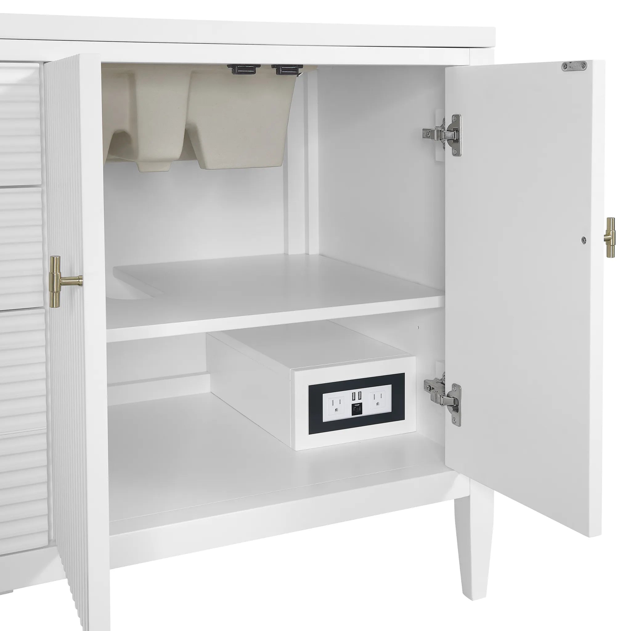 72" Myrrin Vanity in Bright White-White Zeus Silestone & Backsplash-Single Hole image 4