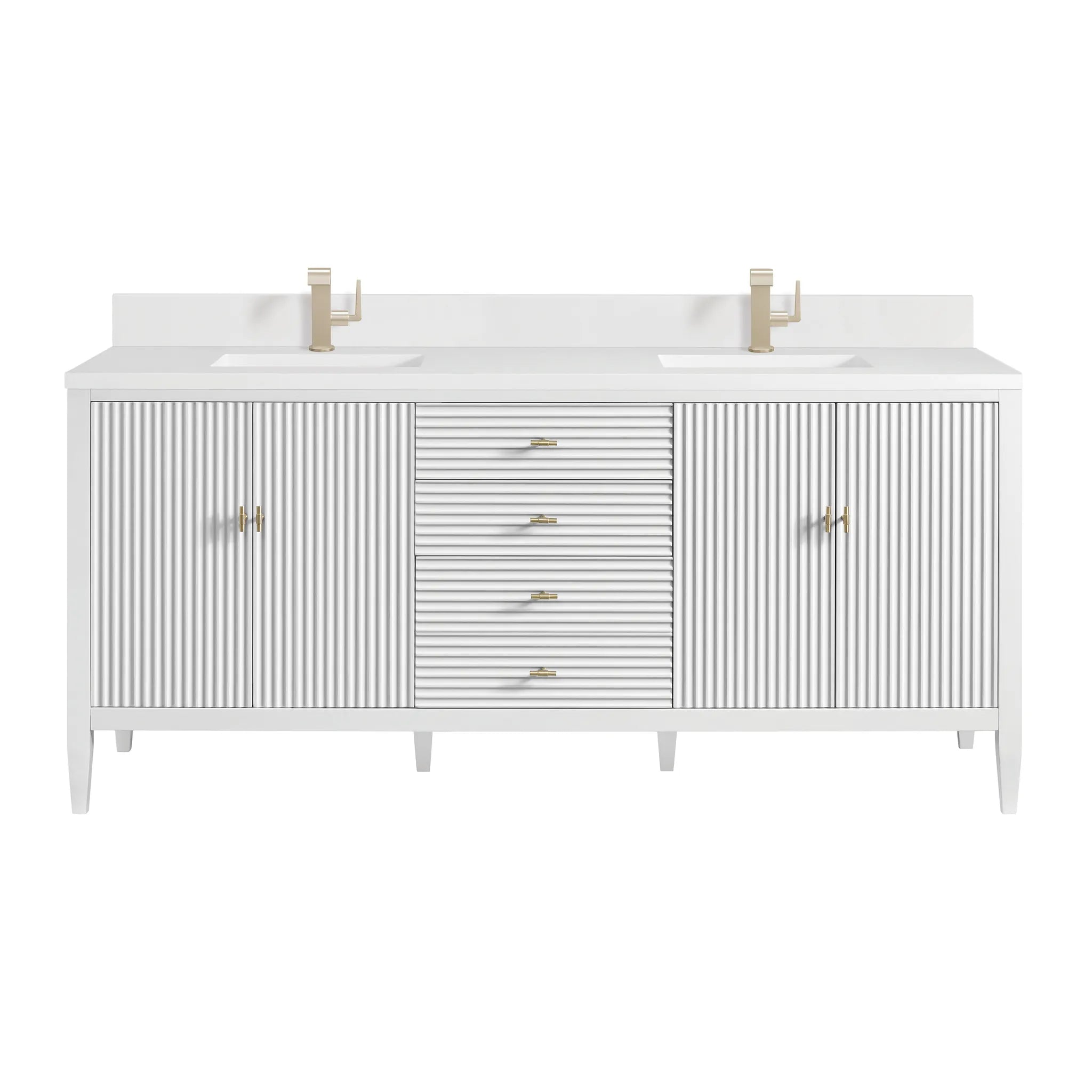 72" Myrrin Vanity in Bright White-White Zeus Silestone & Backsplash-Single Hole image