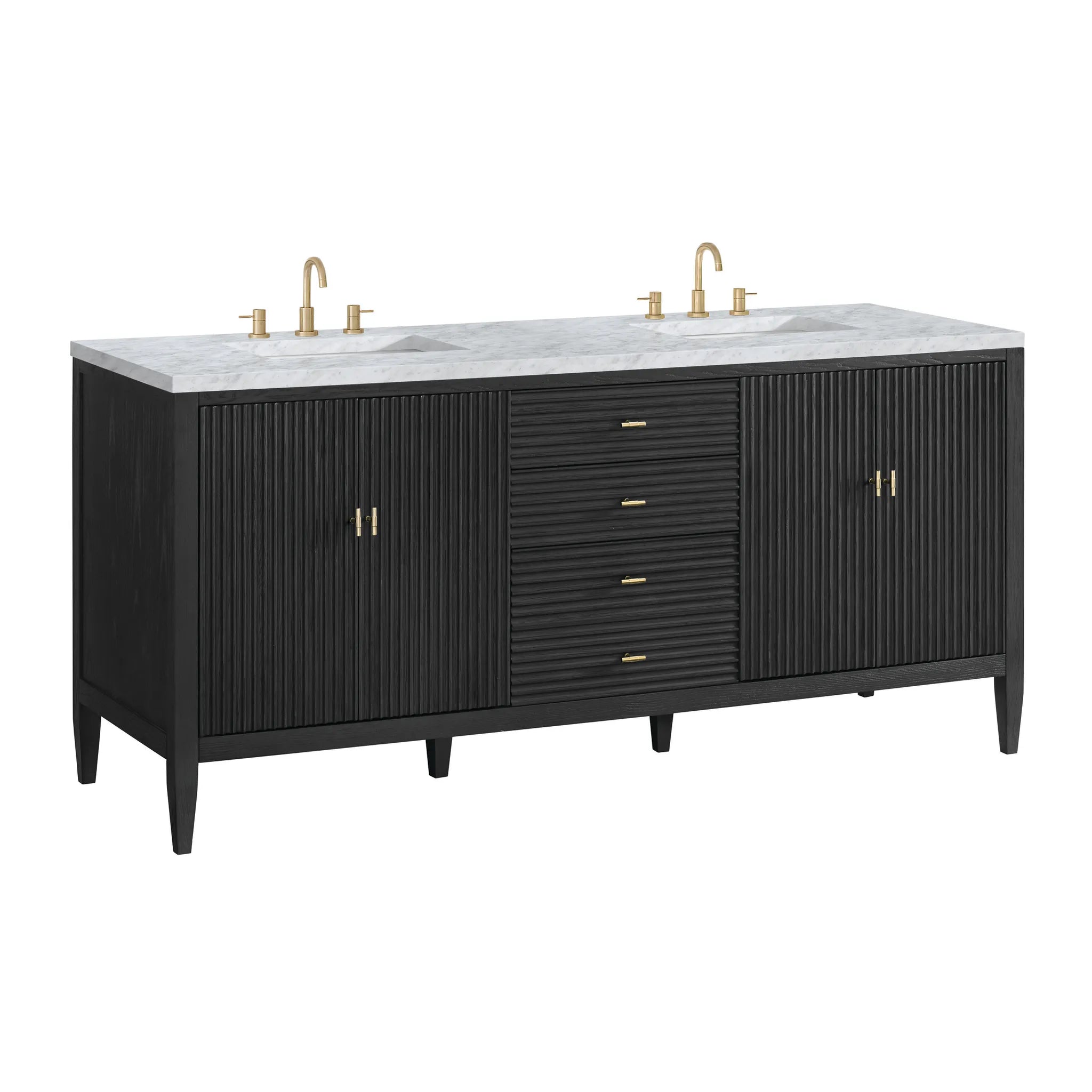 72" Myrrin Vanity in Carbon Oak-Carrara White Marble-8" Widespread image 9