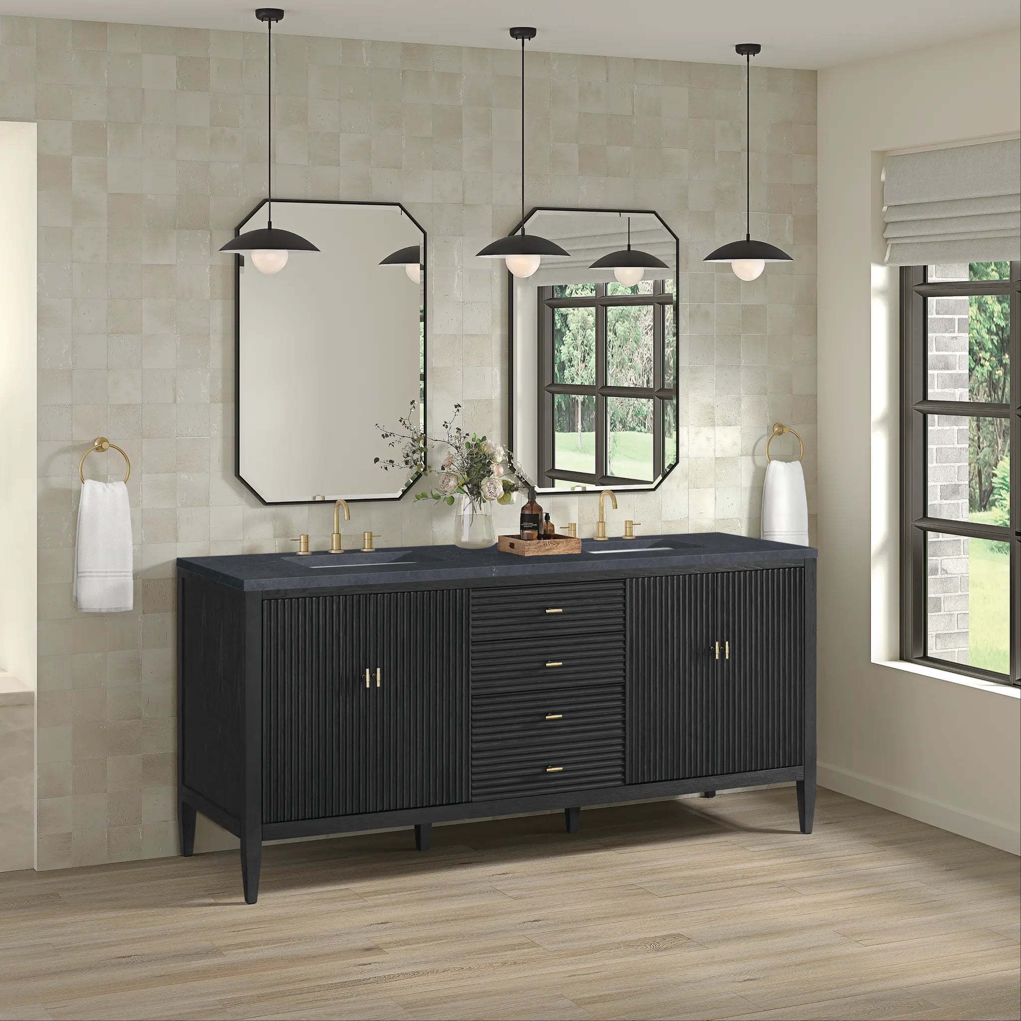 72" Myrrin Vanity in Carbon Oak-Charcoal Soapstone Silestone-8" Widespread image 3