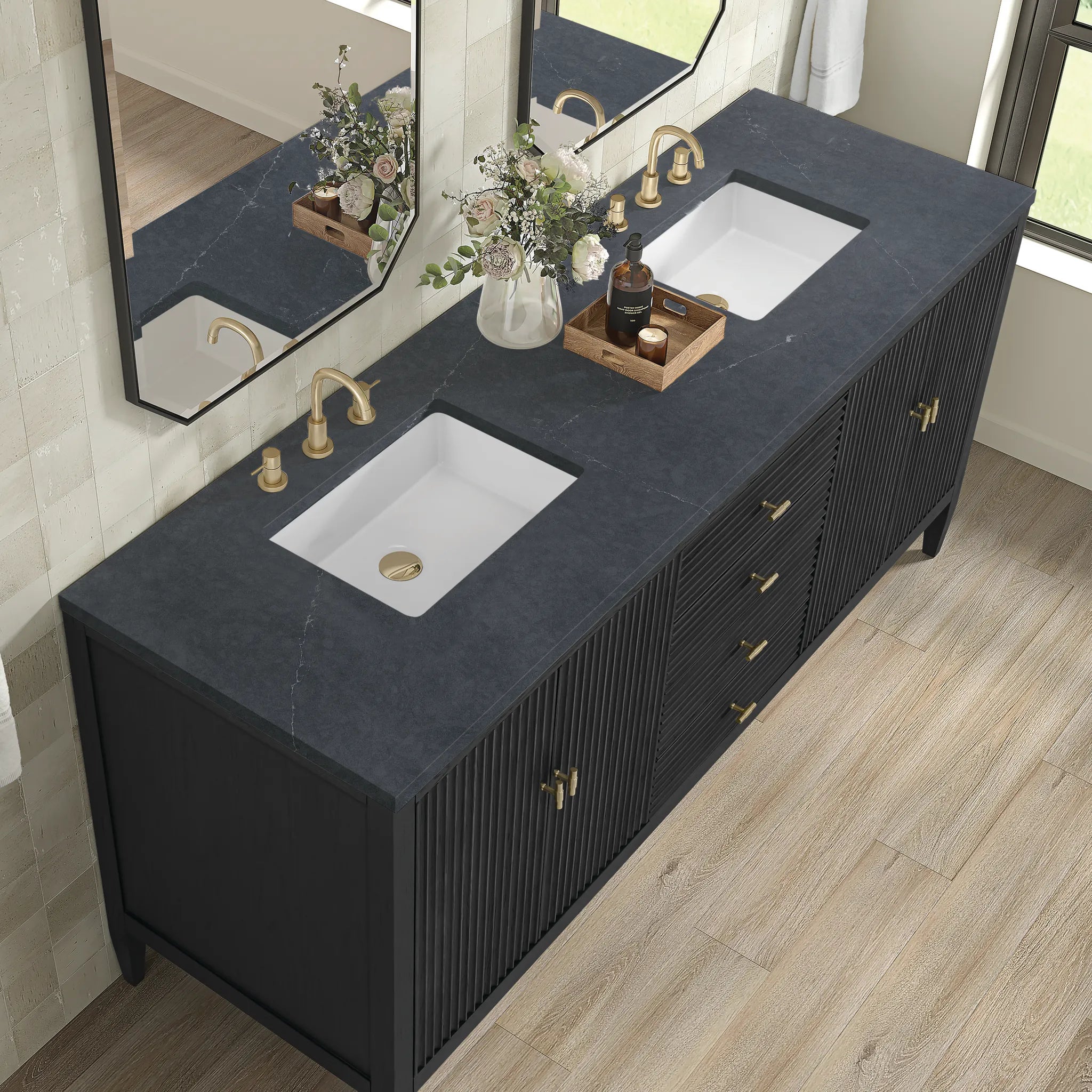 72" Myrrin Vanity in Carbon Oak-Charcoal Soapstone Silestone-8" Widespread image 6