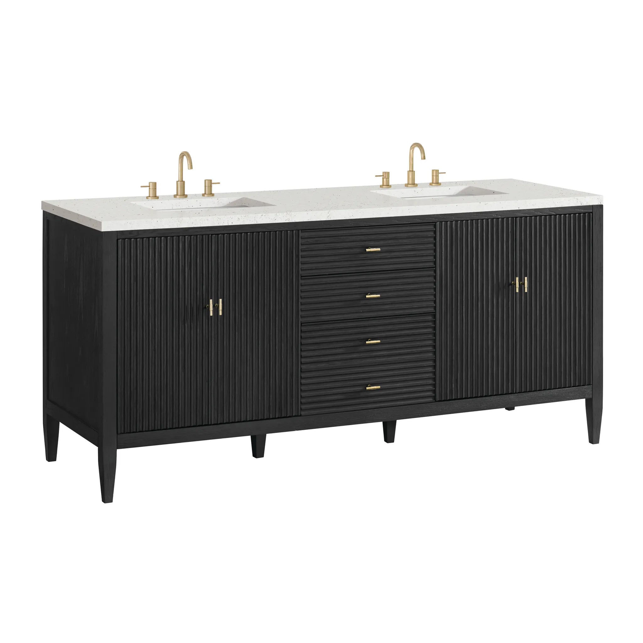 72" Myrrin Vanity in Carbon Oak-Lime Delight Silestone-8" Widespread image 9