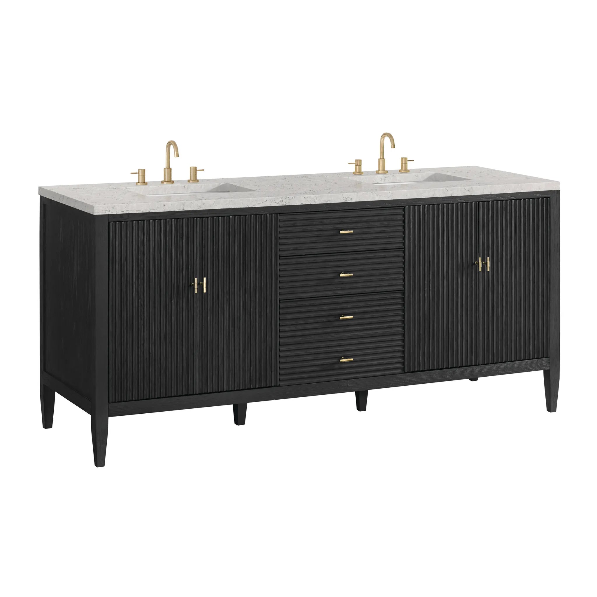 72" Myrrin Vanity in Carbon Oak w/FreePower Wireless Charger-Eternal Jasmine Pearl Silestone-8" Widespread image 12