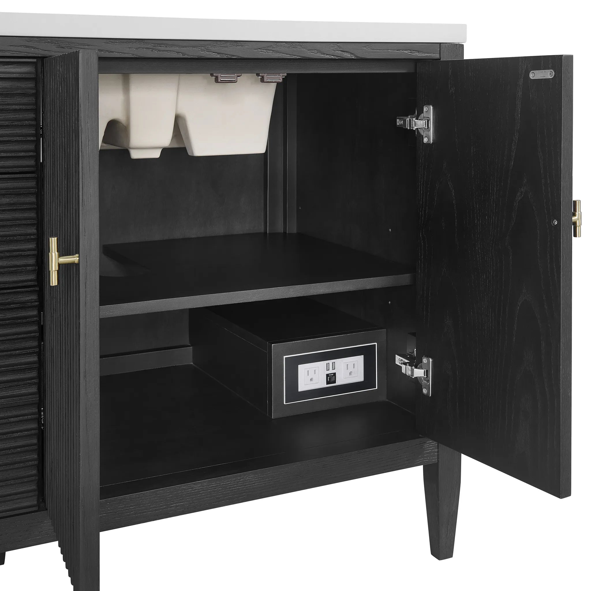 72" Myrrin Vanity in Carbon Oak w/FreePower Wireless Charger-Eternal Jasmine Pearl Silestone-8" Widespread image 14