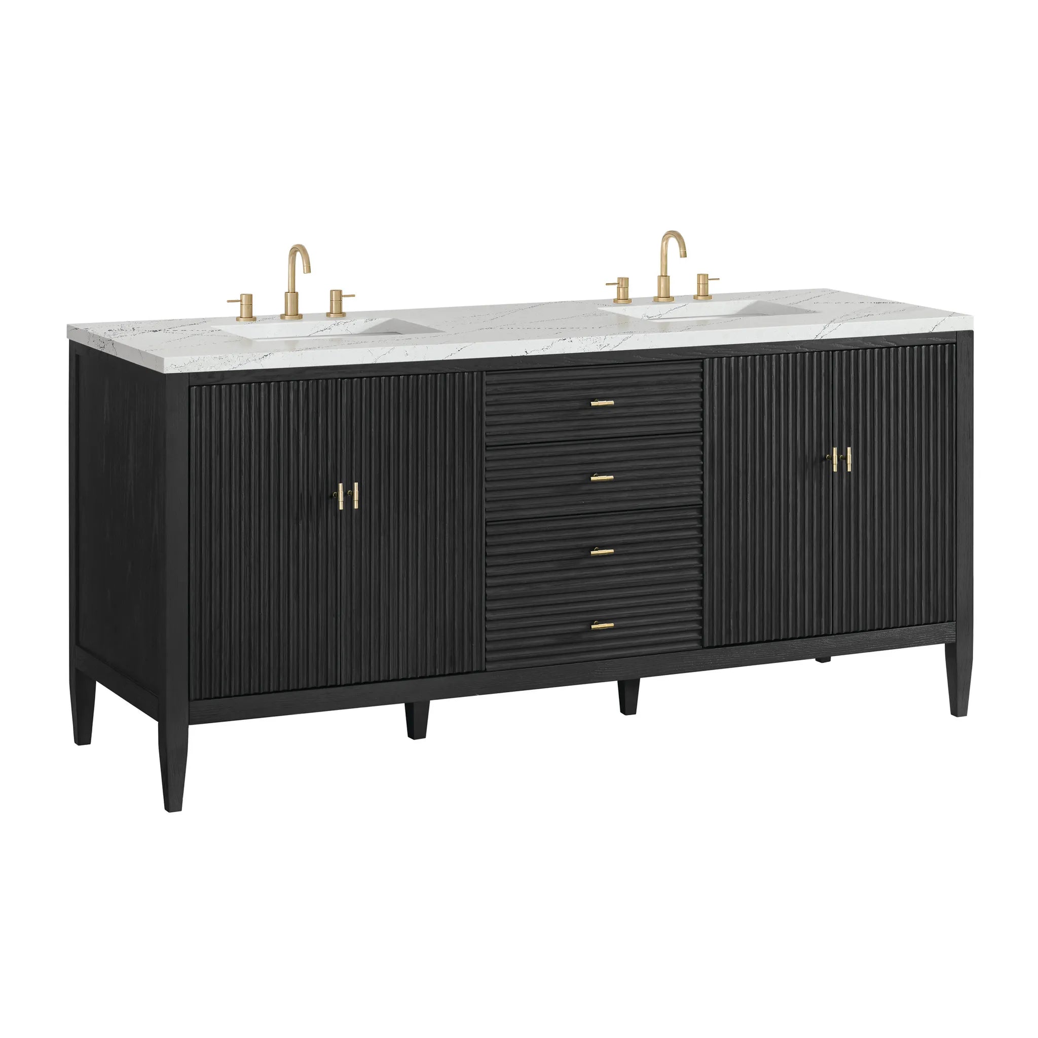 72" Myrrin Vanity in Carbon Oak w/FreePower Wireless Charger-Ethereal Noctis Silestone-8" Widespread image 12