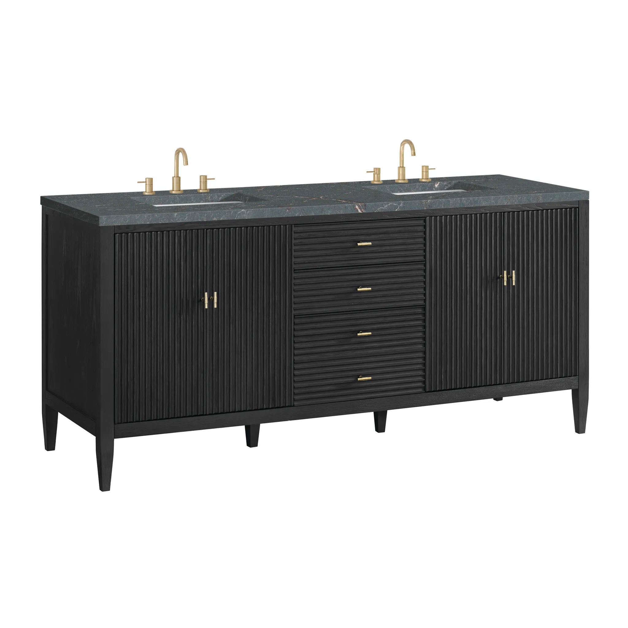 72" Myrrin Vanity in Carbon Oak w/FreePower Wireless Charger-Parisien Bleu Silestone-8" Widespread image 12