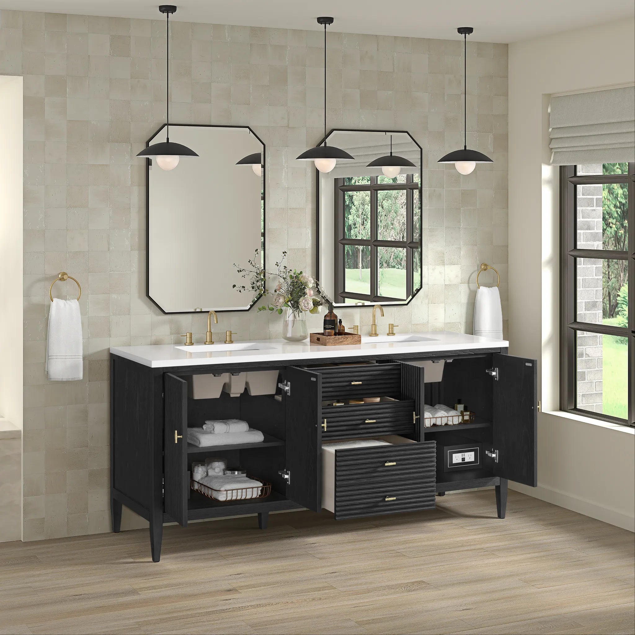 72" Myrrin Vanity in Carbon Oak-White Zeus Silestone-8" Widespread image 4