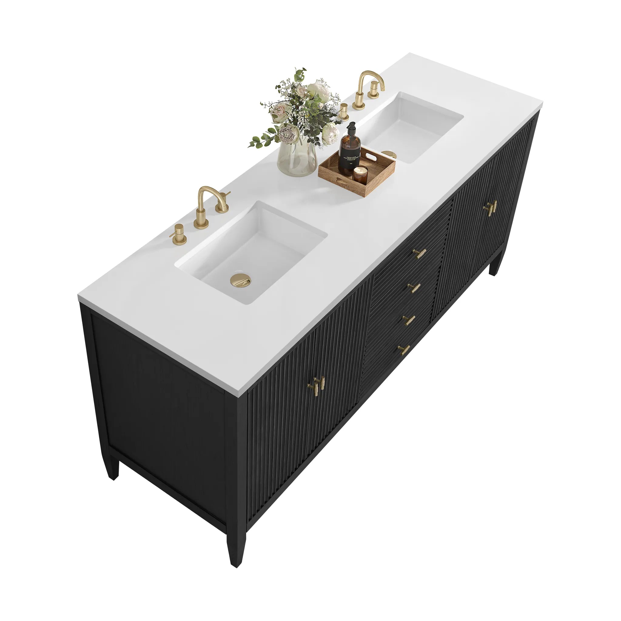 72" Myrrin Vanity in Carbon Oak-White Zeus Silestone-8" Widespread image 7