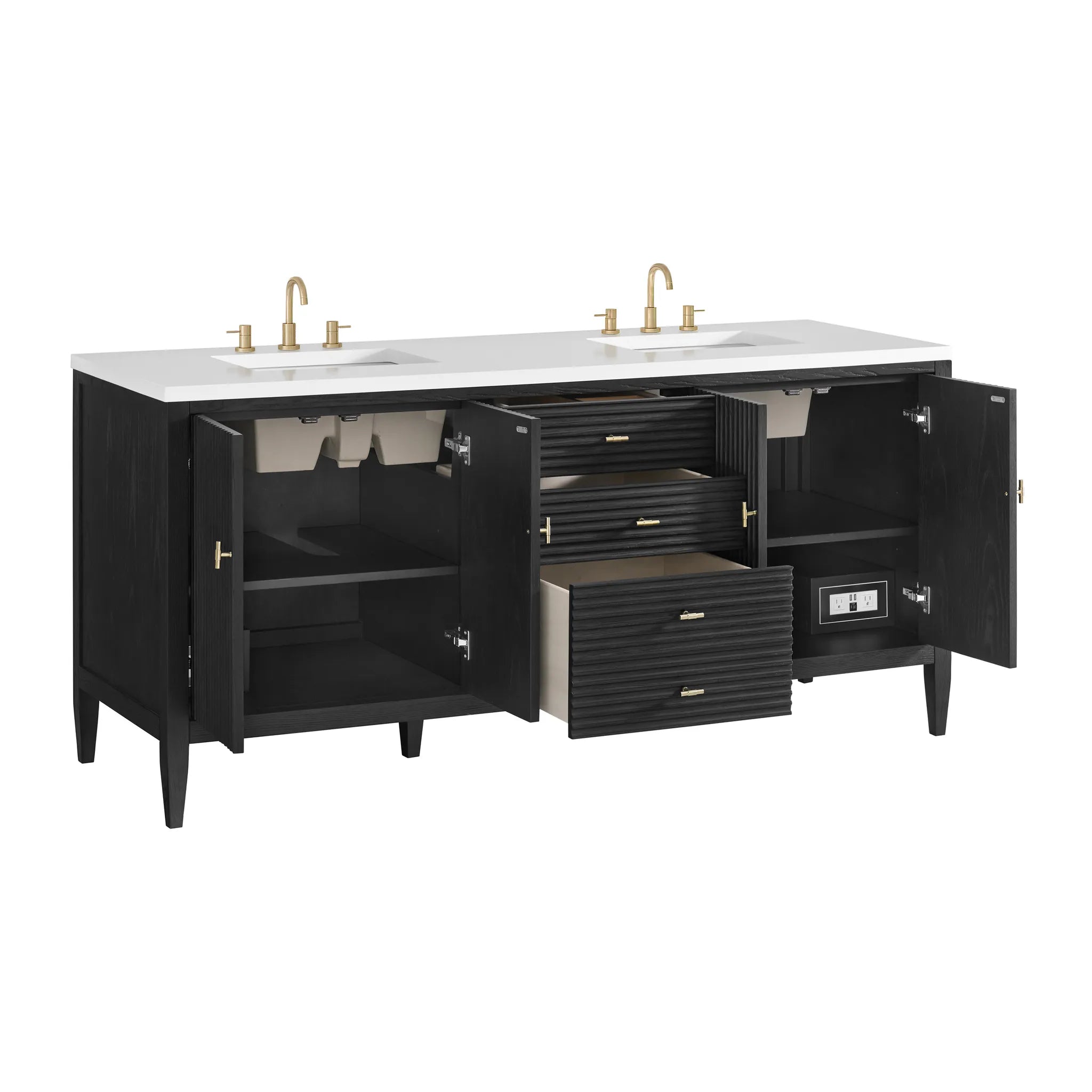 72" Myrrin Vanity in Carbon Oak-White Zeus Silestone-8" Widespread image 9