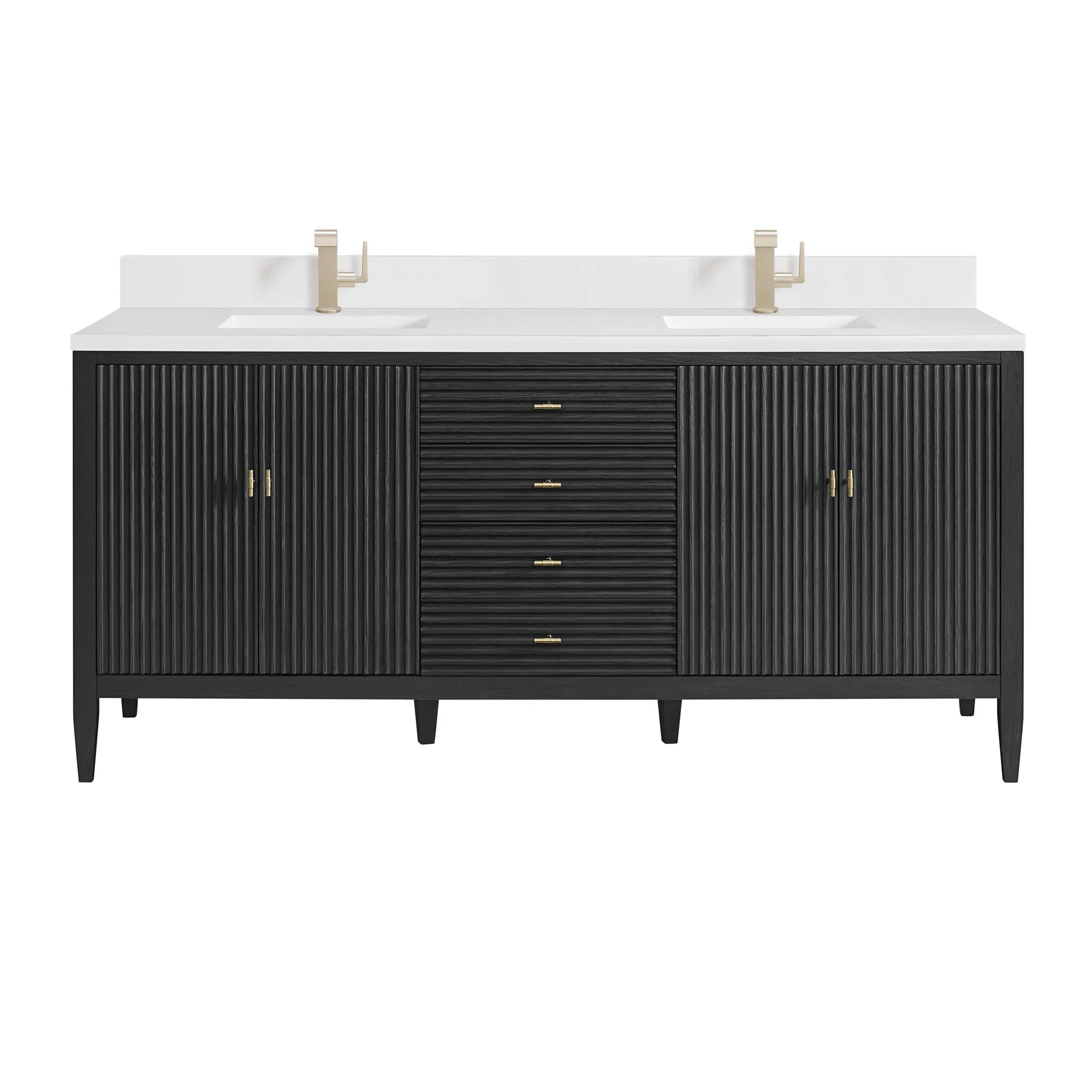72" Myrrin Vanity in Carbon Oak-White Zeus Silestone & Backsplash-Single Hole image
