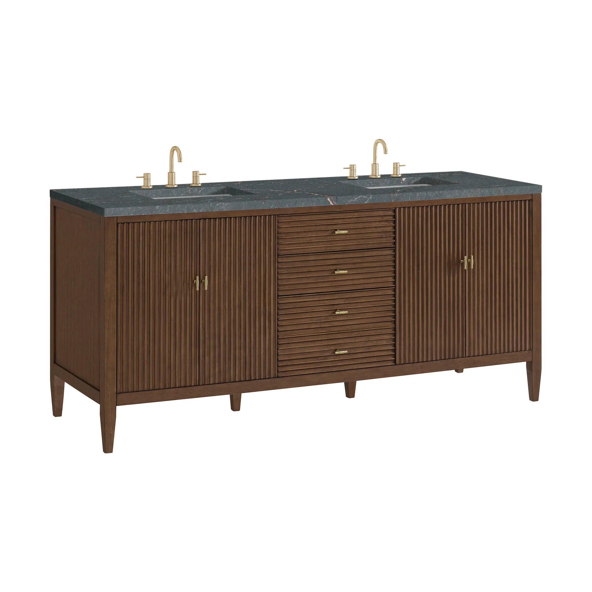 72" Myrrin Vanity in Mid Century Walnut w/FreePower Wireless Charger-Parisien Bleu Silestone-8" Widespread image 12
