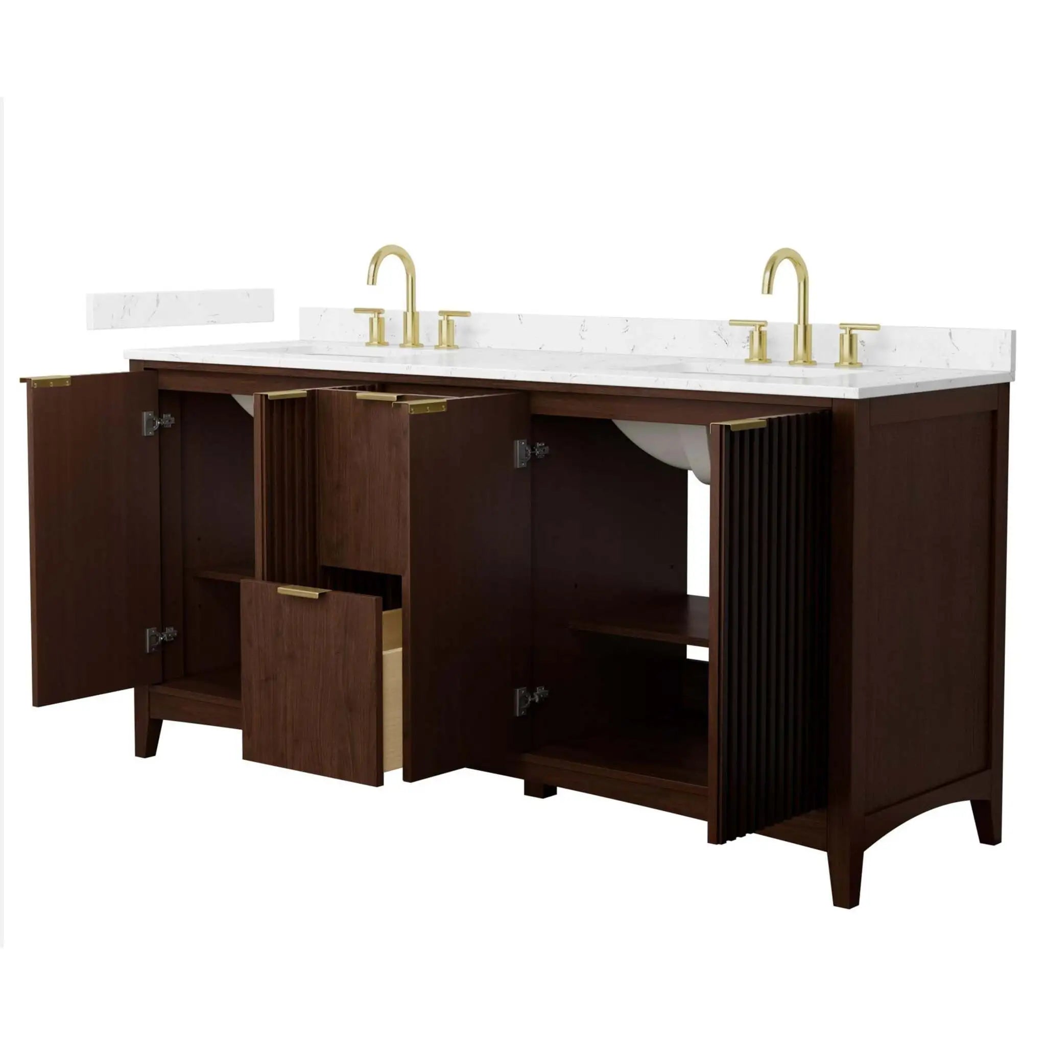 72" Palmilla Double Bathroom Vanity in Dark Walnut with Brushed Gold Trim by Wyndham