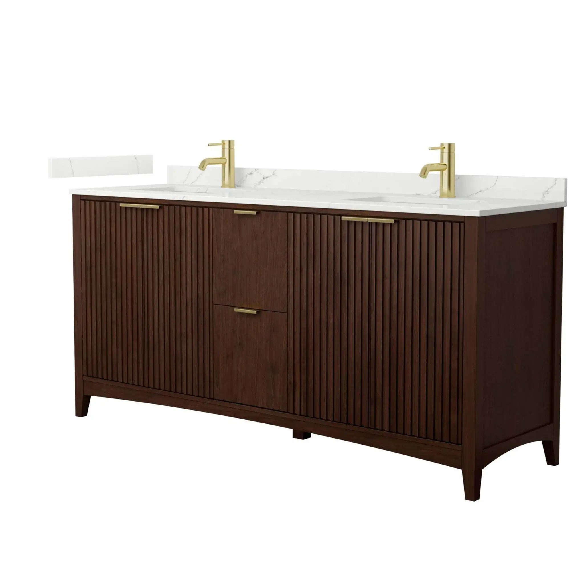 72" Palmilla Double Bathroom Vanity in Dark Walnut with Brushed Gold Trim by Wyndham