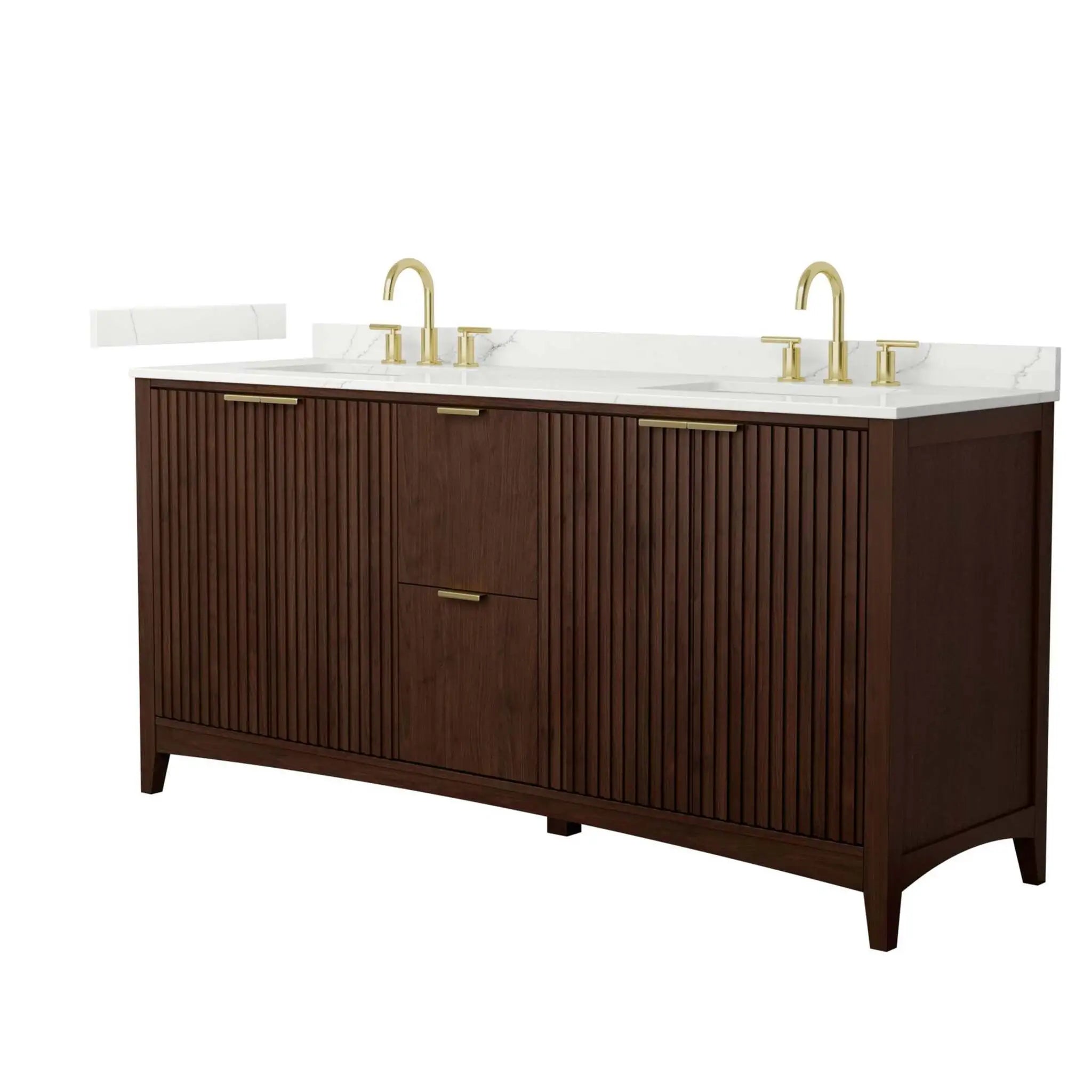 72" Palmilla Double Bathroom Vanity in Dark Walnut with Brushed Gold Trim by Wyndham