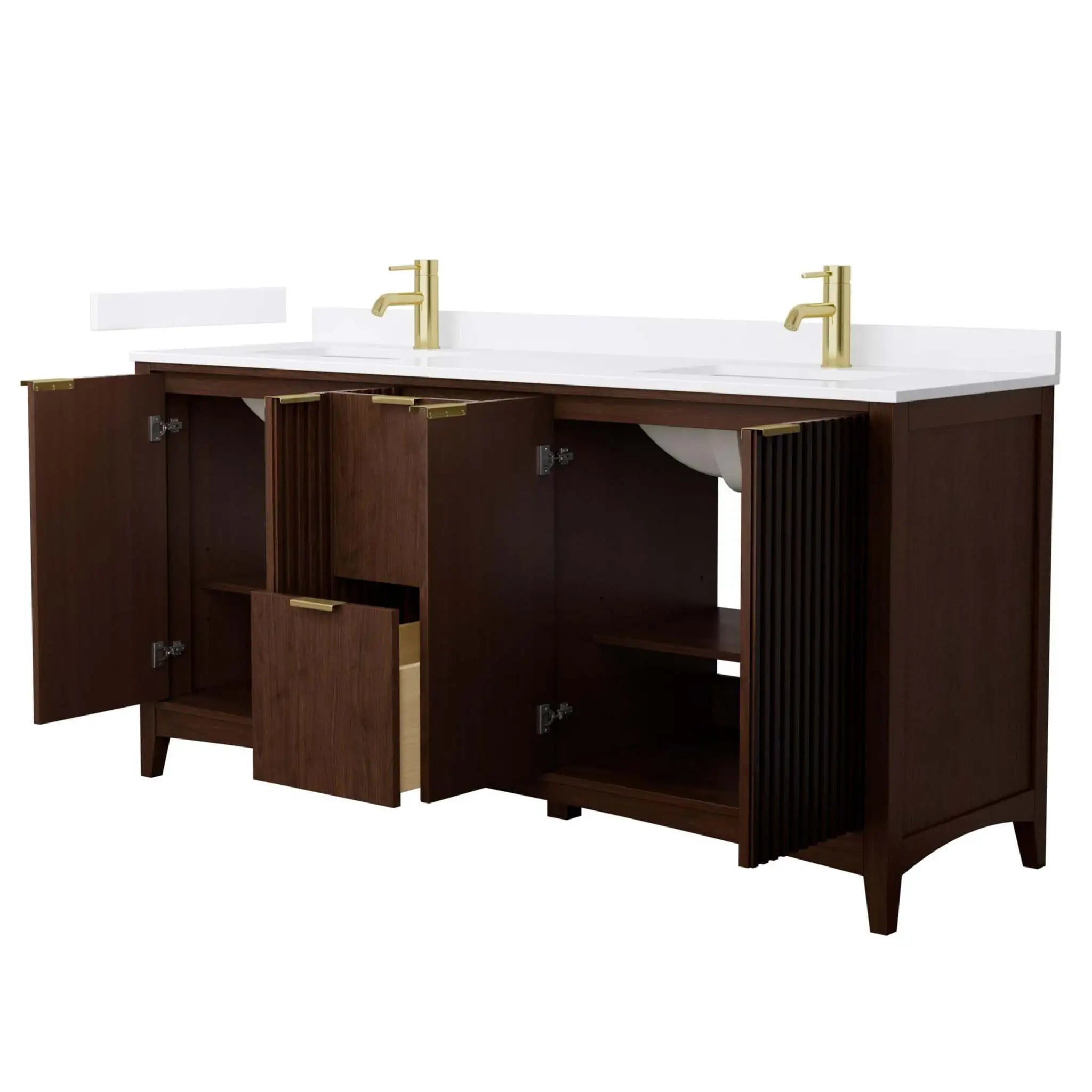 72" Palmilla Double Bathroom Vanity in Dark Walnut with Brushed Gold Trim by Wyndham