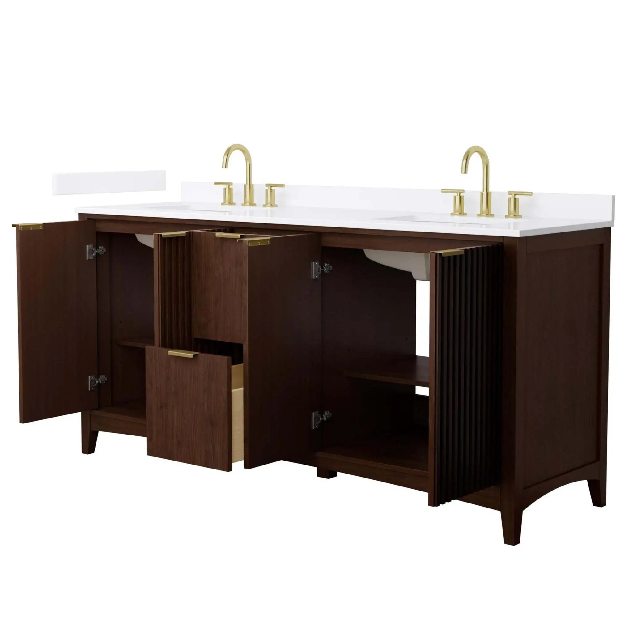 72" Palmilla Double Bathroom Vanity in Dark Walnut with Brushed Gold Trim by Wyndham